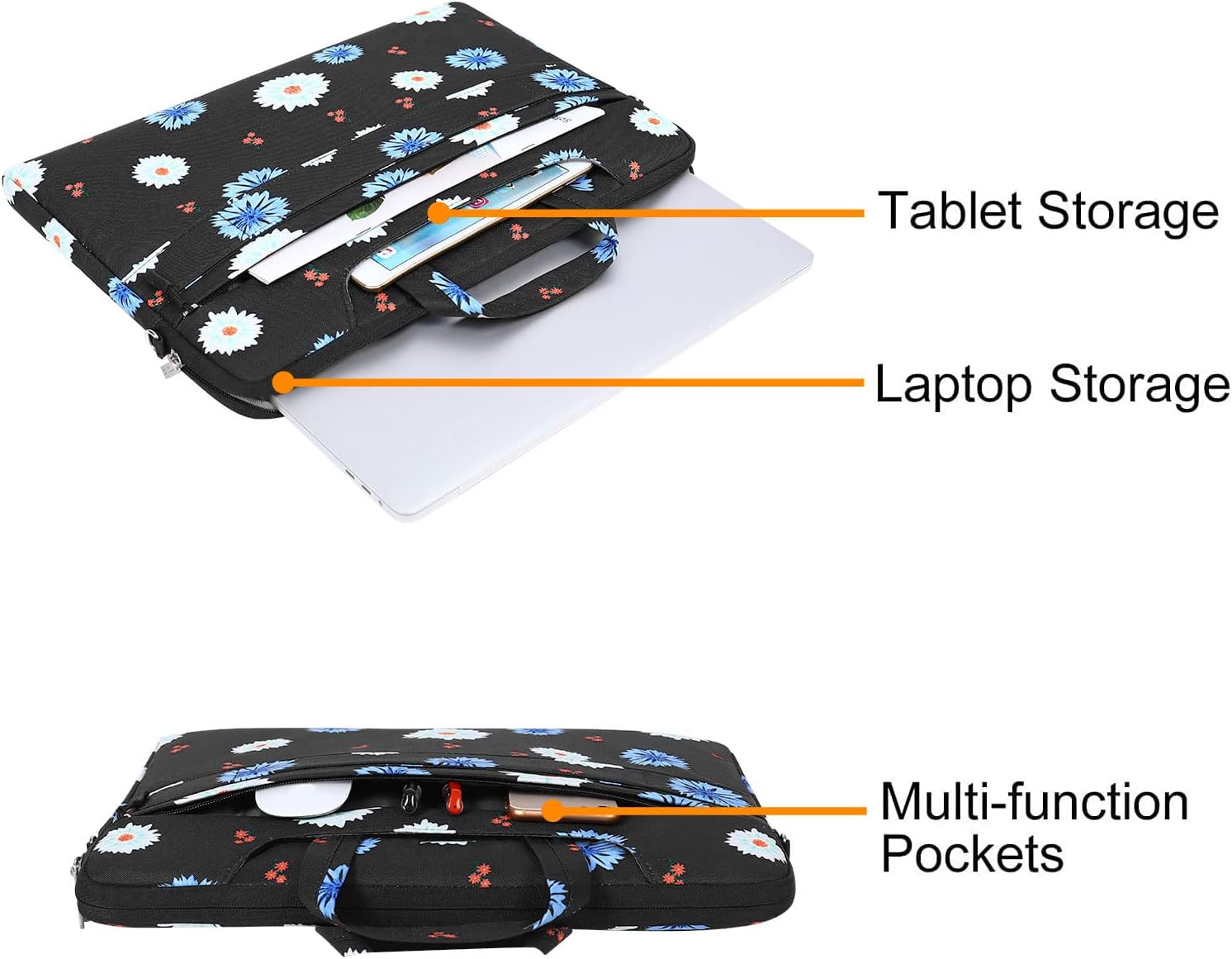 MOSISO Laptop Shoulder Bag Compatible with MacBook Pro 16 inch 2023-2019 M2 A2780 M1 A2485 Pro/Max A2141/Pro 15 A1398,15-15.6 inch Notebook,Calliopsis Flower Carrying Briefcase Sleeve with Belt,Black : Electronics