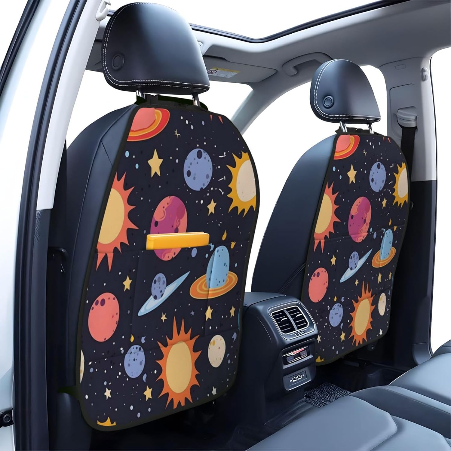 Cute Universe Planets Back Seat Car Organizer for Kids 2 Pack Kick Mats Back Seat Protector with 3 Storage Pockets Universal Fits Most Cars Trucks