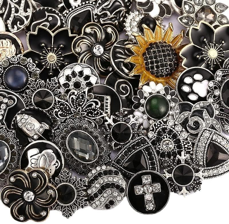 10PCs Mixed Style Rhinestones Snaps Jewelry Charms Buttons 18/20mm for Interchangeable Snaps Jewelry Making Women DIY Button Bracelets Necklaces Rings Brooch Accessories (Black) - Image 2