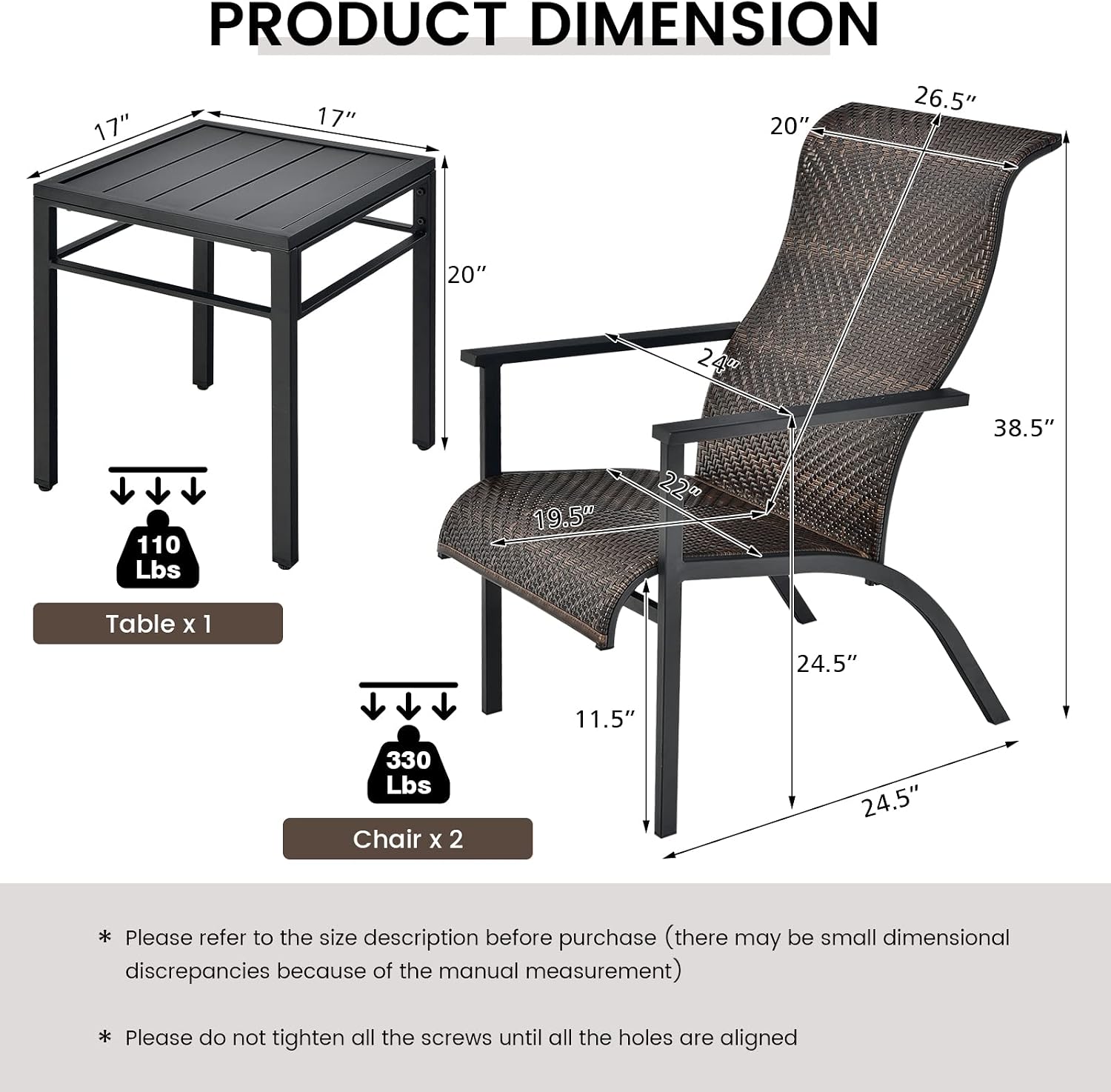 HAPPYGRILL 3 Pieces Outdoor Patio Furniture Set PE Wicker Conversation Bistro Set with Coffee Table, Modern Bistro Set with Armrest and High Backrest for Porch Garden Poolside and Backyard