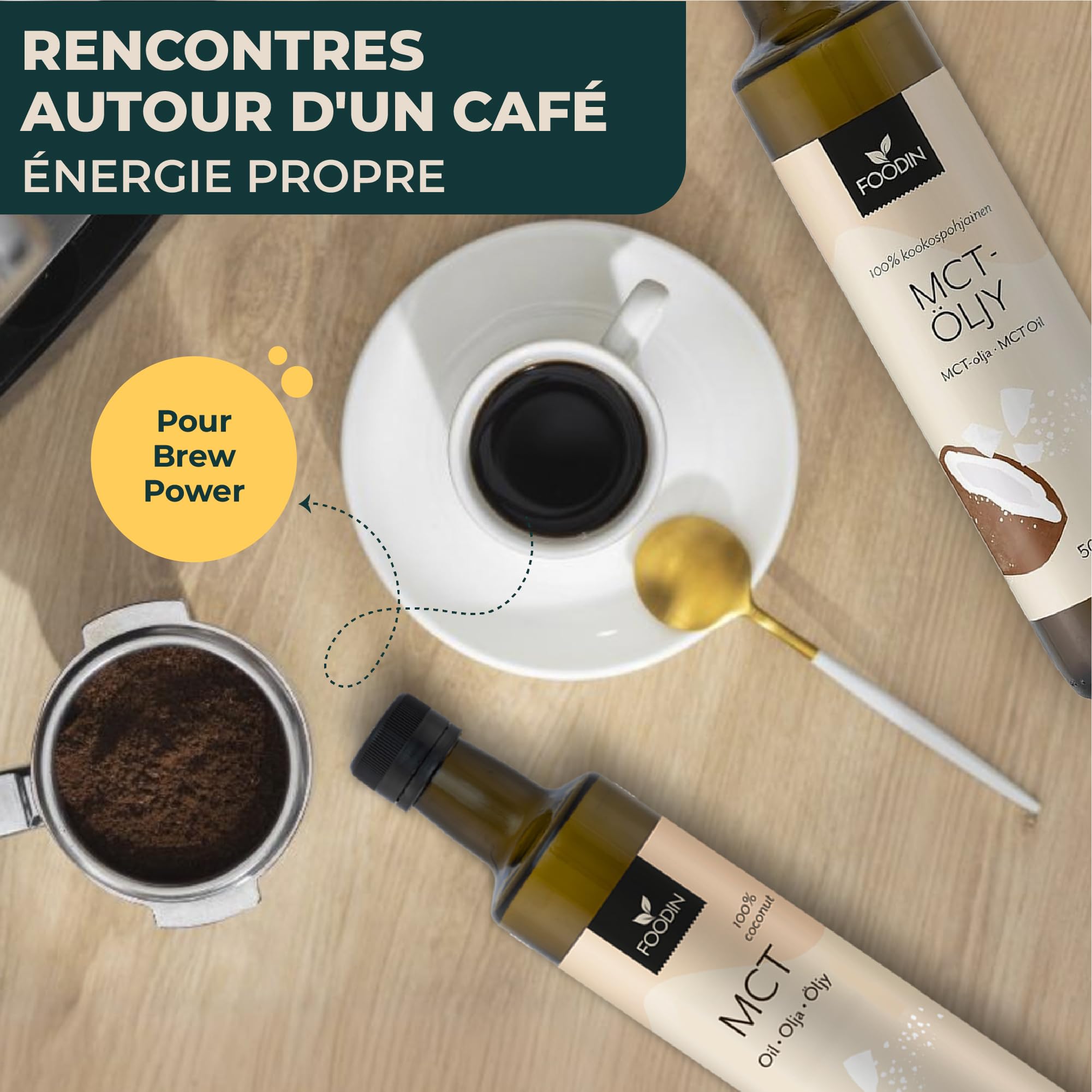 FOODIN Huile MCT 100% Huile de Coco,Triglycérides à Chaîne Moyenne (MCT), Sans Gluten & Végétalienne, de Coco Pure pour Athlètes, Idéale pour Régimes Cétogènes & Bienfaits Santé, 2 x 500 ml