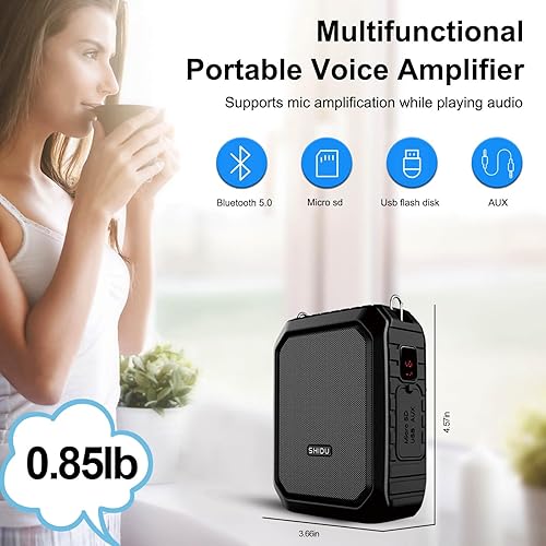 Miniatura 5 de Amplificador de voz Bluetooth con micrófono de solapamicrófono auriculares-18W IPX5 impermeable pequeño megáfono altavoz sistema Pa, micrófono