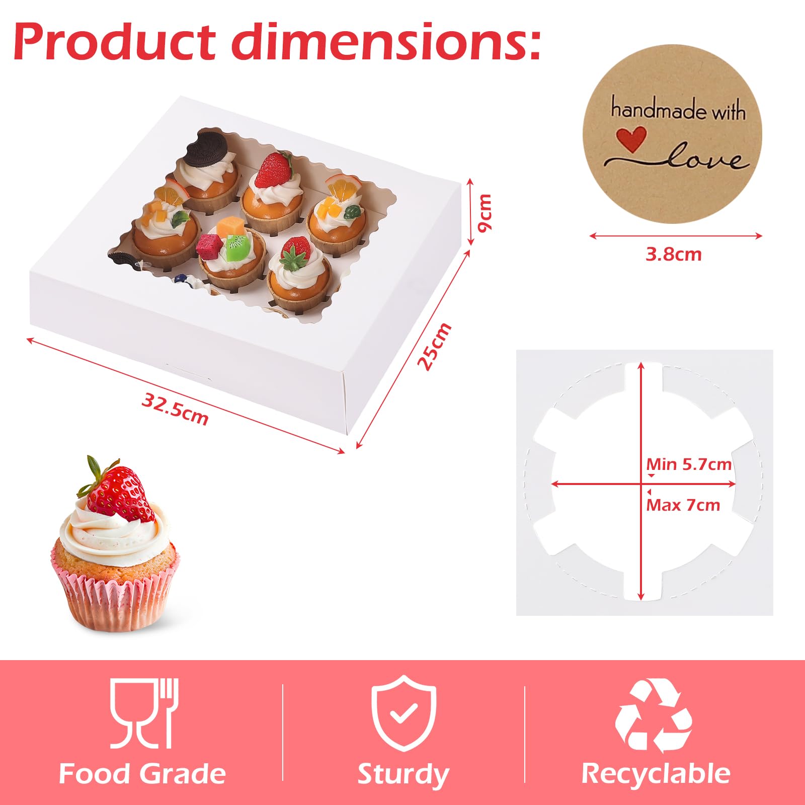 pupuluck 12 Pcs Cupcake Boxes 12 Hole Cupcake Box with Window Muffin Boxes(32.5x25x9cm) Thick Paper No Folding Required Cup Cake Box for Donuts Chocolate Cake Dessert - Image 2