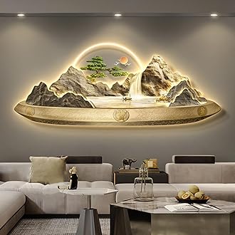 Modern Wall Sculptures Painting 3D Wall Art Decor,New Chinese Style Living Room Led Light Decorative Painting Wall Lamp Painting, Restaurant Landscape Painting Wall Paintings Artwork，for Office