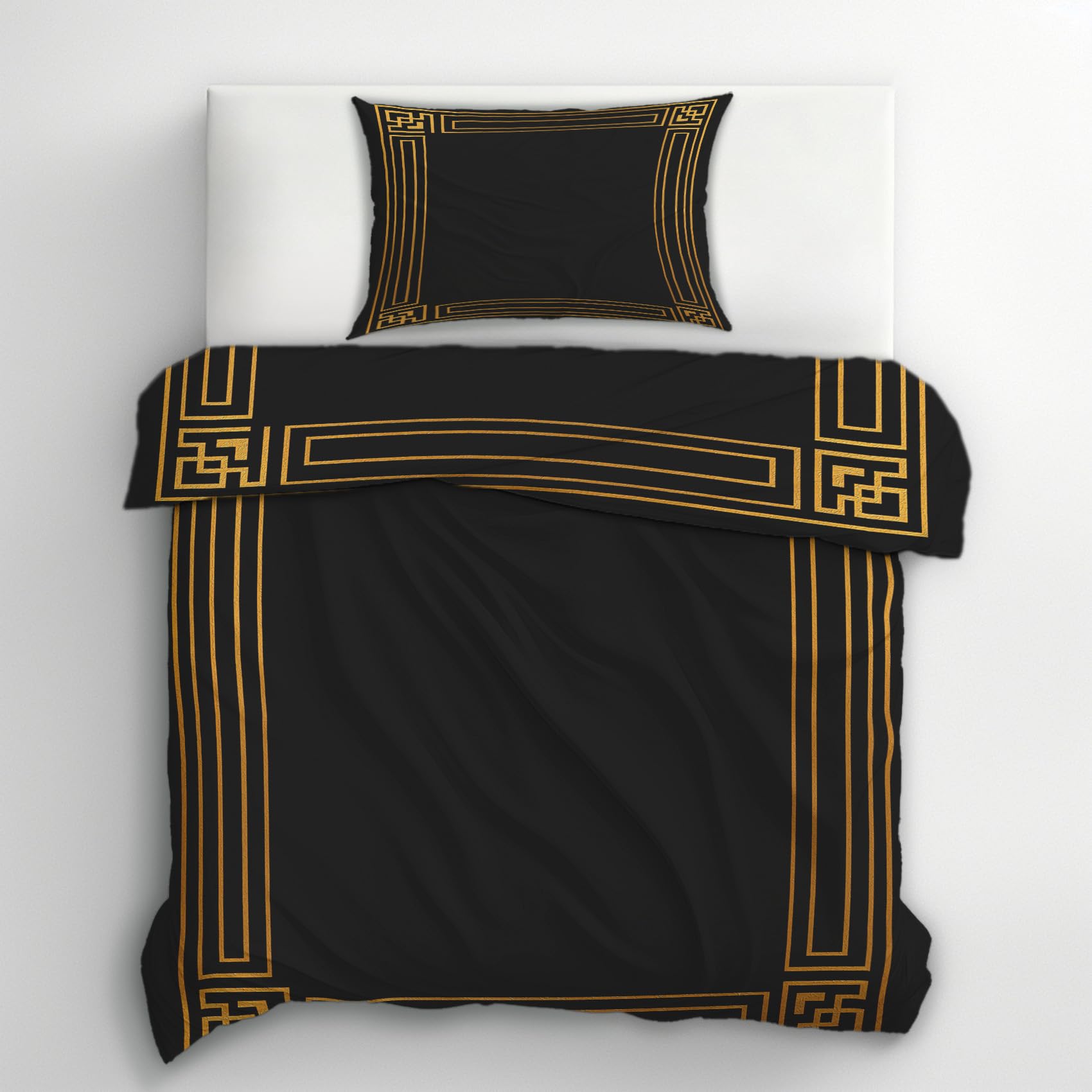 Ethno Bettwäsche 200x200 Mit Einfach Schwarz Gold Muster, Bettbezug Set Bügelfreie Bettwäsche Mit Reißverschluss, Kissenbezug, Ethno Deko