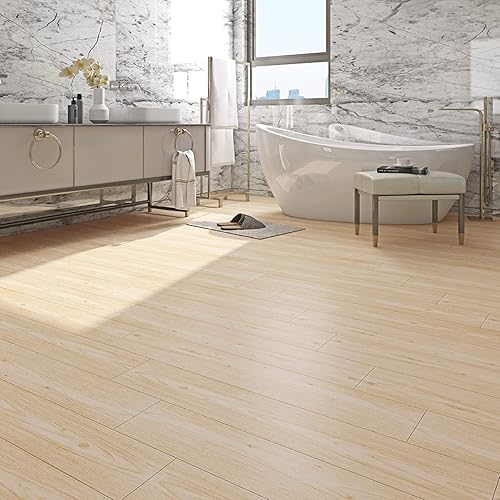 Miniatura 3 de FunStick Azulejos de suelo de madera marrón de 6 x 36 pulgadas, impermeables, de madera de nogal, azulejos de vinilo para despegar y pegar en