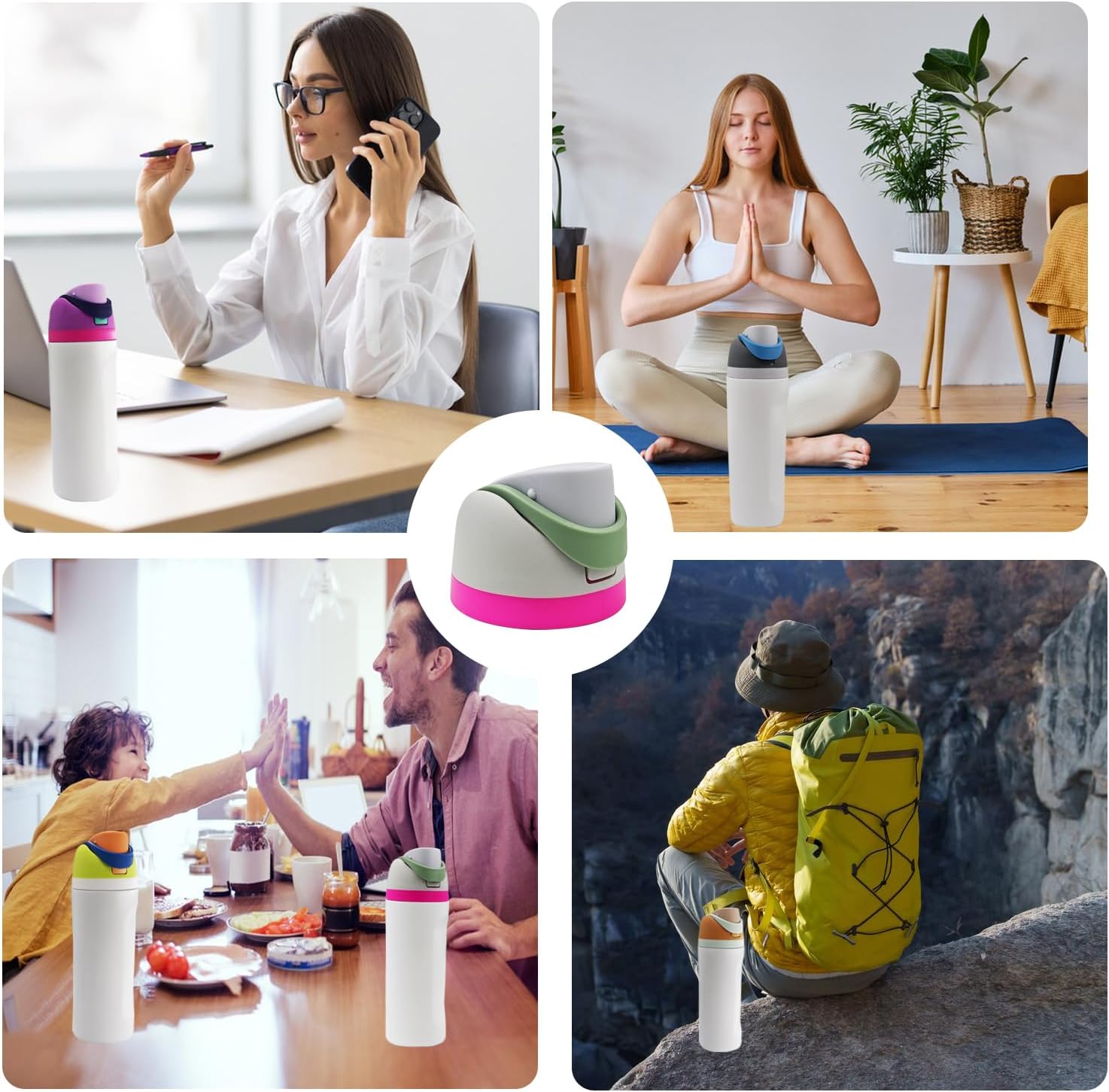 Replacement Cap for Owala Freesip,One Button Water Bottle Top Lid Compatible with Owala Cup 16oz 24oz 32oz 40oz, BPA-Free Replacement Lid Accessory for Owala Free Sip (Pink+Green)