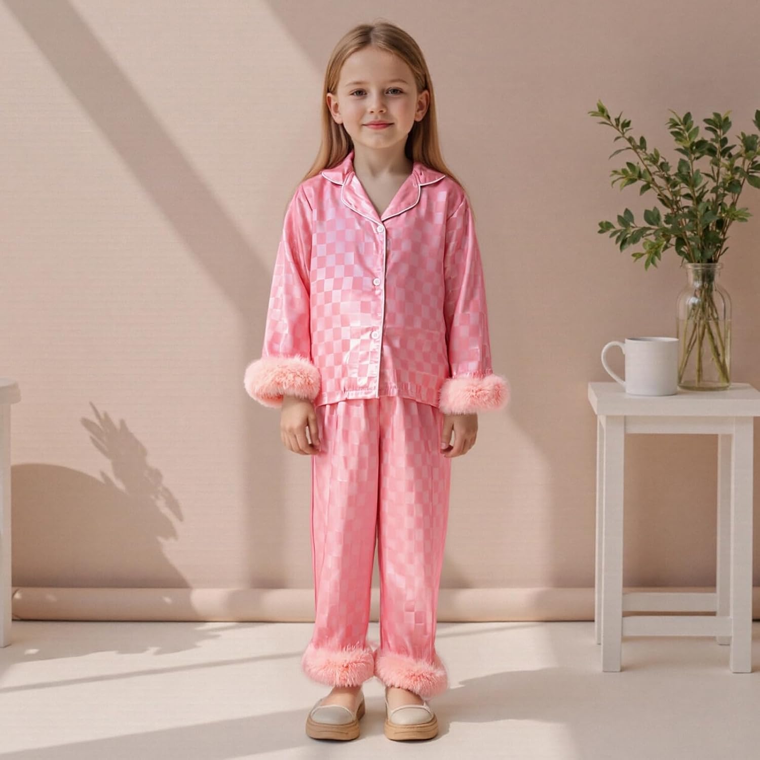 Kuriozud Toddler Baby Girl Pajamas Set Kids Girl Fall Winter Pjs Set Long Sleeve Lapel Button Down Nightwear Girl Sleepwear - Image 2