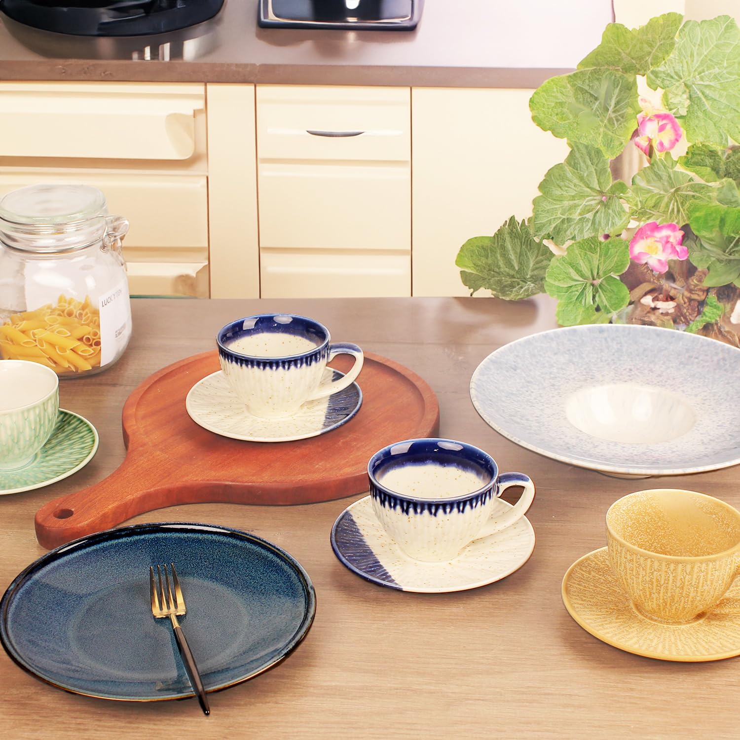 SWEEJAR Tasses à Café Empilables En Céramique - Lot De 4 Tasses