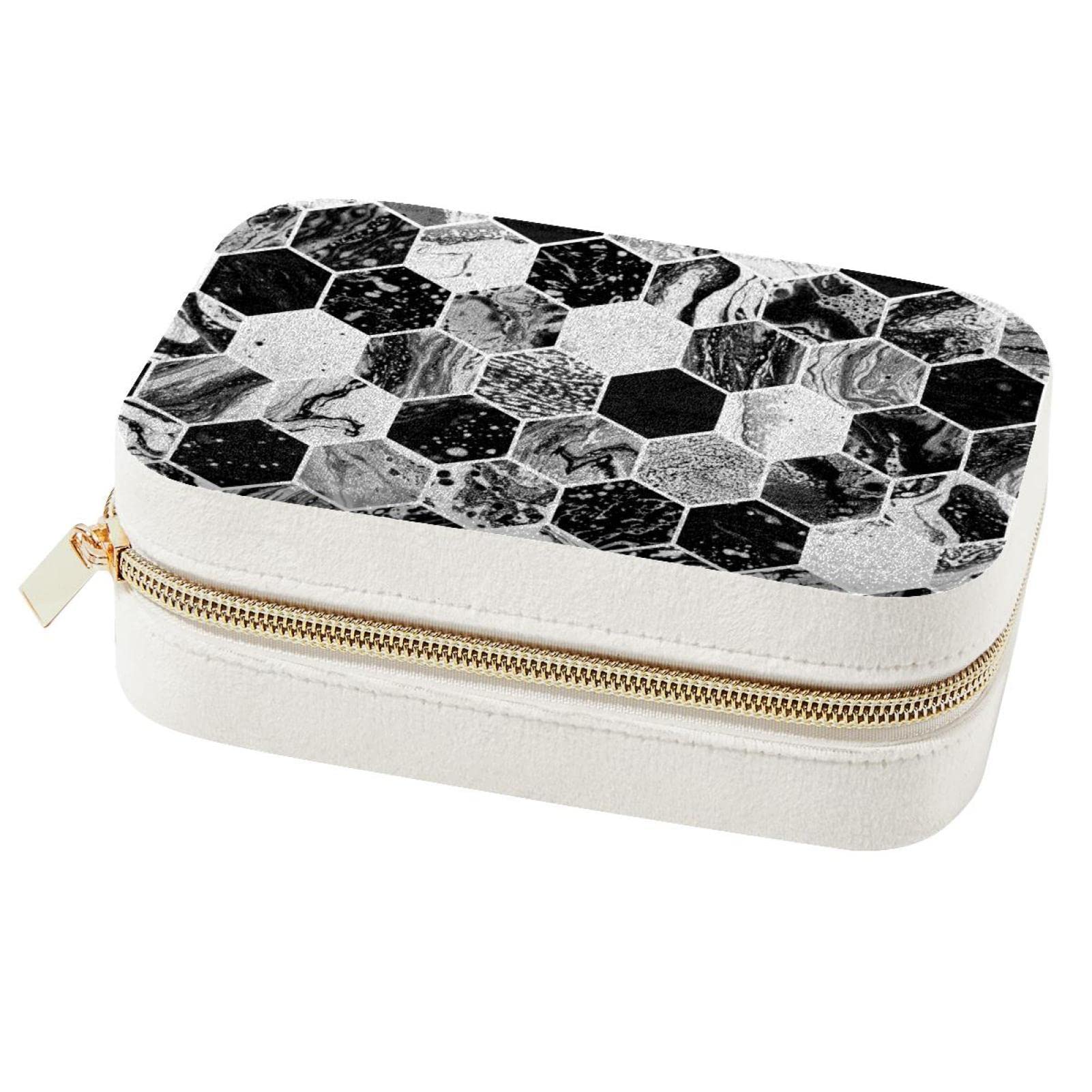 Boîte à bijoux portable en cuir texturé pour boucles et bagues