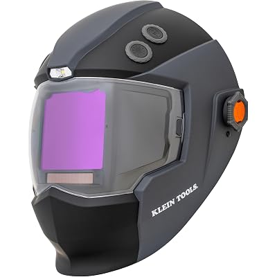 Klein Tools 60141 Phoenix Series Panoramic Welding Helmet, True Color Auto-Darkening Filter, Panoramic Three-Window Design, Integrated Fan and LED Headlamp, ANSI Z87.1+ Certified