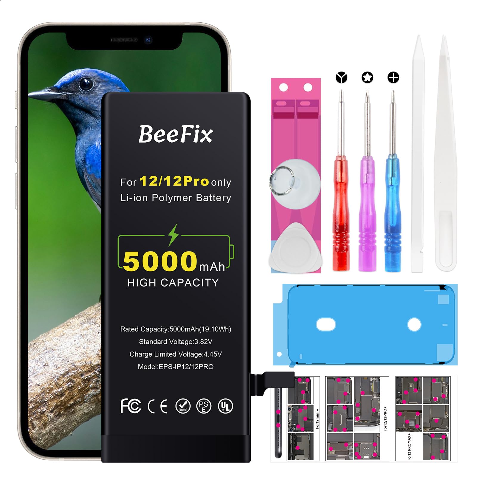 Batterie iPhone 12 / 12 Pro 5000mAh Li-ION de remplacement avec outils inclus - 8