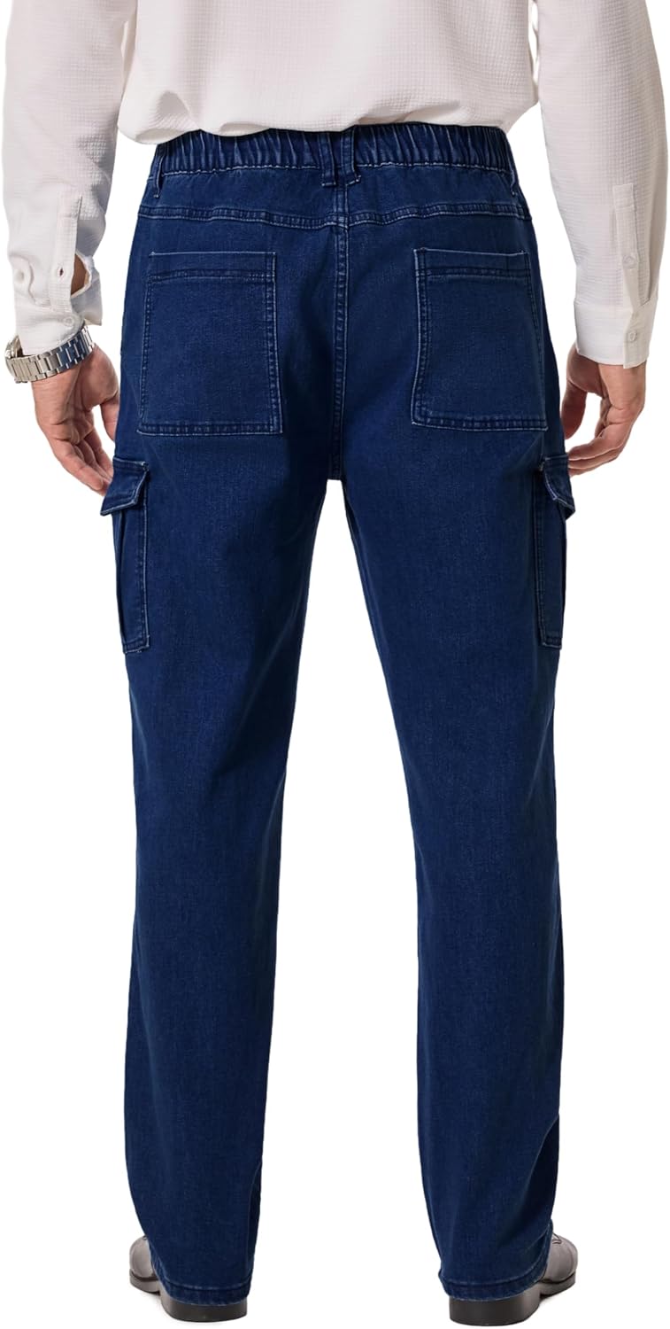 Mens Cargo Jeans with Elastic Waist Relaxed Fit Denim Cargo Pants Men Easy Wear Perfect for Outdoor