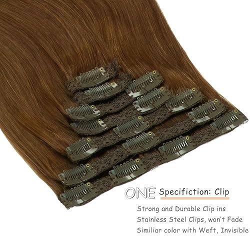 Miniatura 3 de Caliee Extensiones de cabello humano con broches, 20 pulgadas, extensiones de cabello castaño chocolate con clip, doble trama de encaje, 7 piezas de