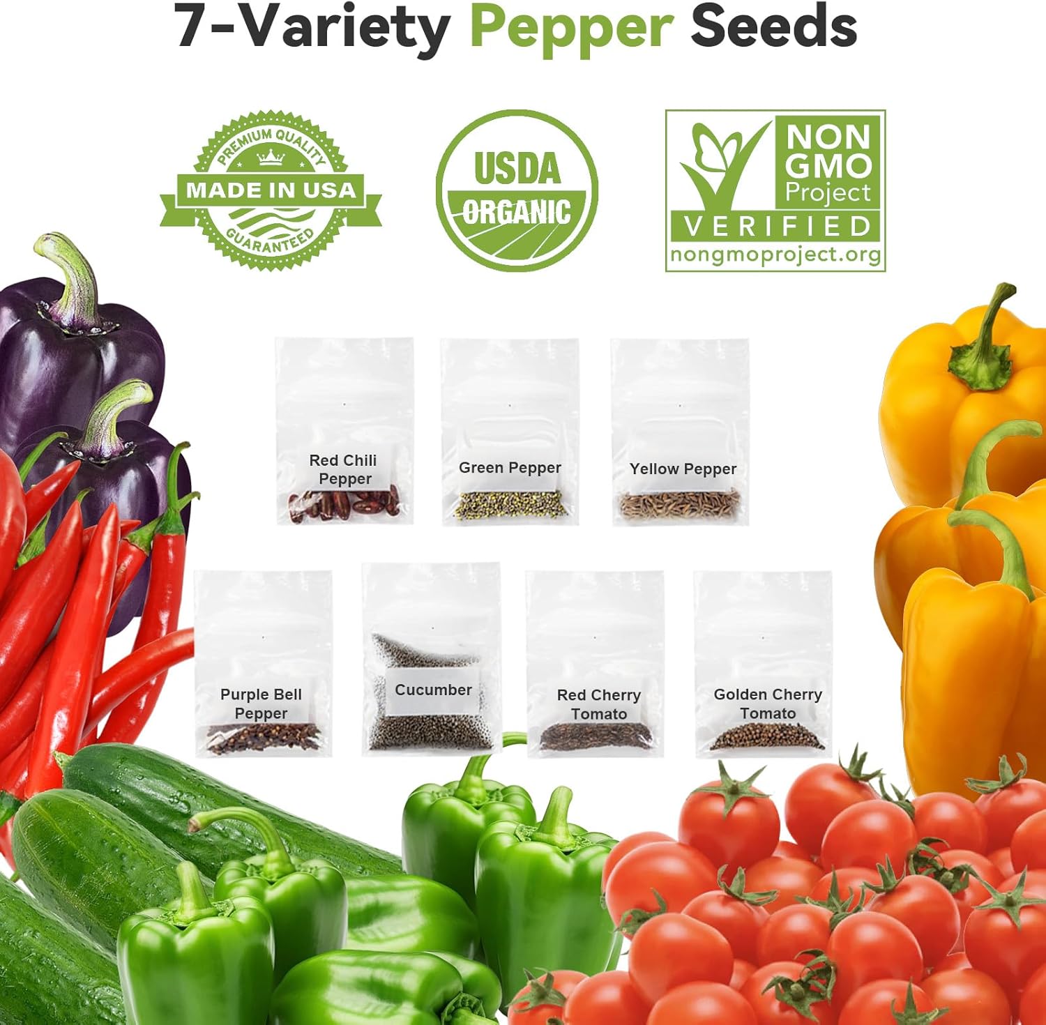 inbloom Hydroponics Growing System 12 Pods Black and Pepper Seed Pods Kit 12 Pods, 350+Seeds Included Red Chili Pepper,Green Pepper,Yellow Pepper,Purple Pepper,Cucumber,Red Tomato, GoldenTomato