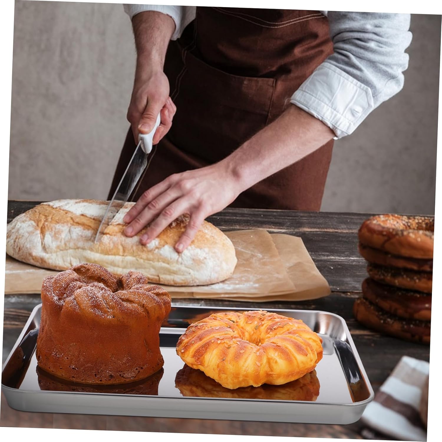 3pcs Toaster Oven Pans Stainless Steel Baking Compact Roasting Pans for Oven Non-stick Surface Easy to Clean