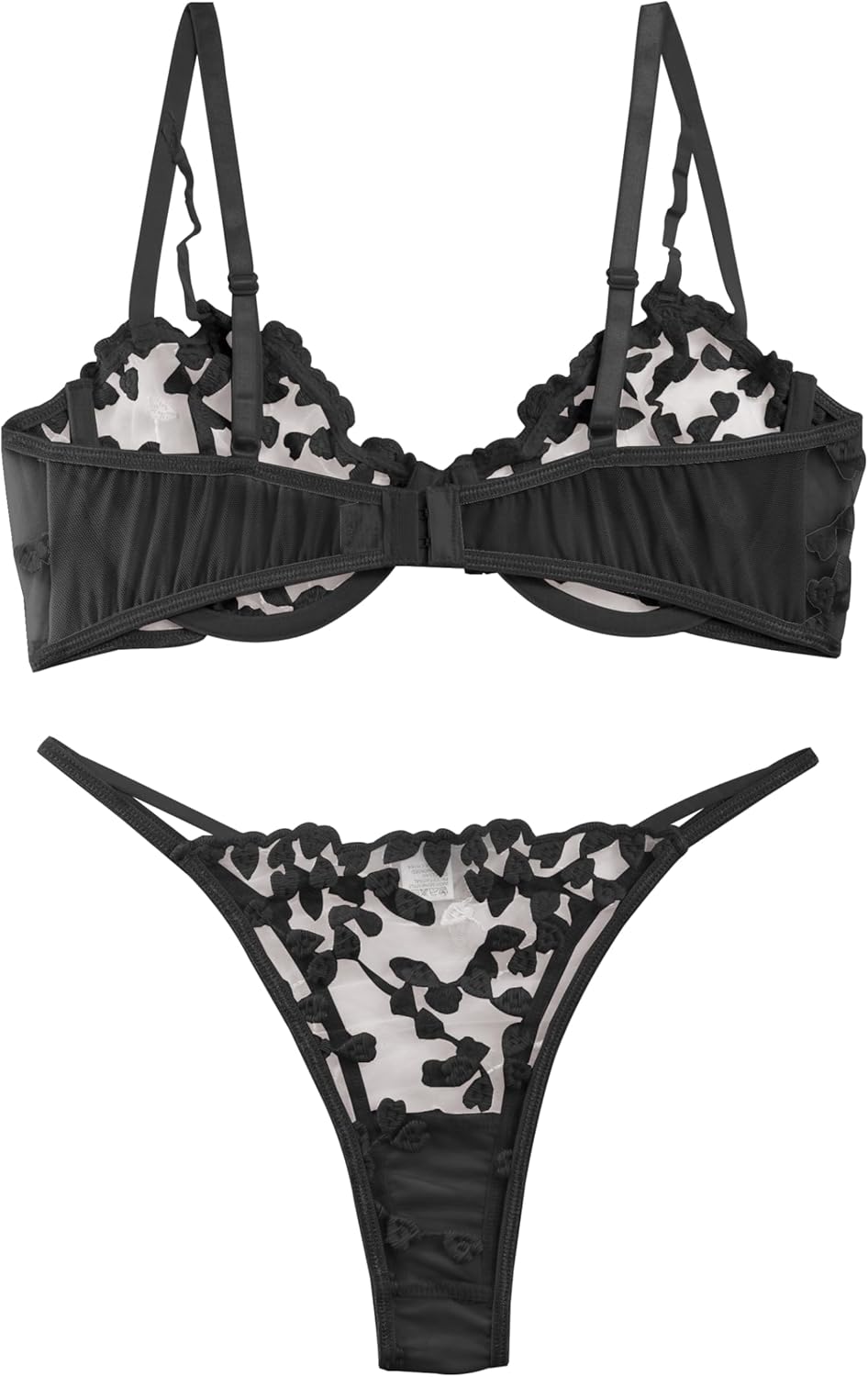 Lilosy Sexy Underwire Cute Push Up Strappy Embroidered Mesh Sheer Lingerie Set See Through Panty Bra - Image 3