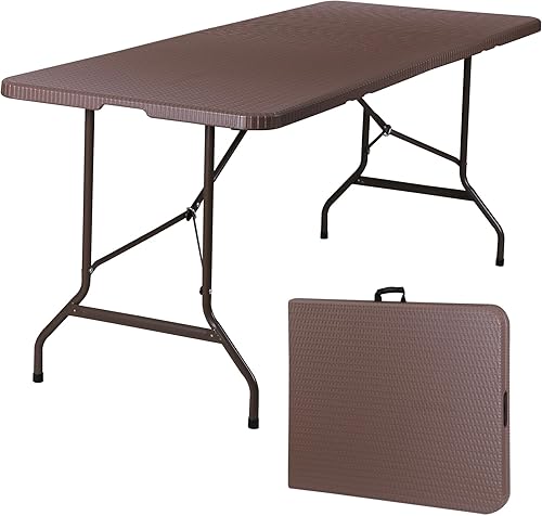 Miniatura 52 de SUPER DEAL Mesa plegable cuadrada de 3 pies, para interiores y exteriores, de plástico resistente, plegable, por la mitad, mesa de fiesta de picnic