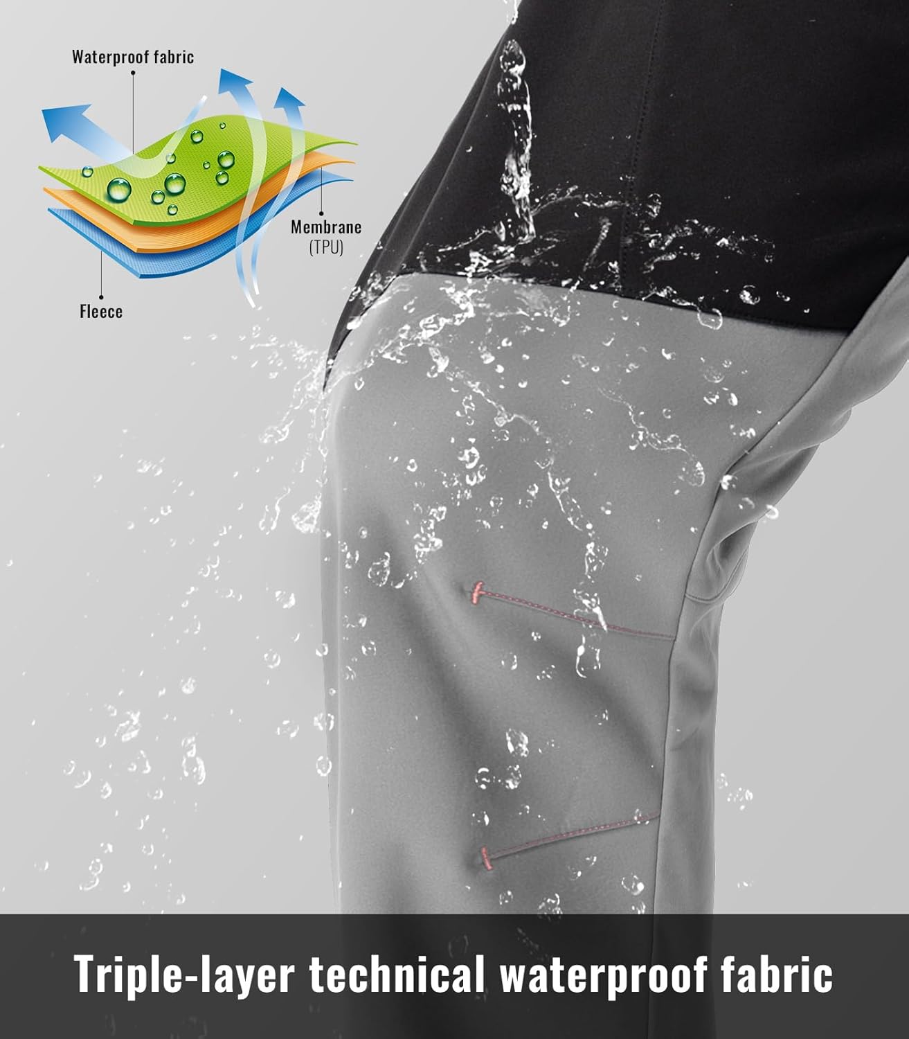 Rdruko Men's Snow Pants Waterproof Insulated Fleece Lined Ski Hiking Snowboard Winter Pants with Pockets - Image 4