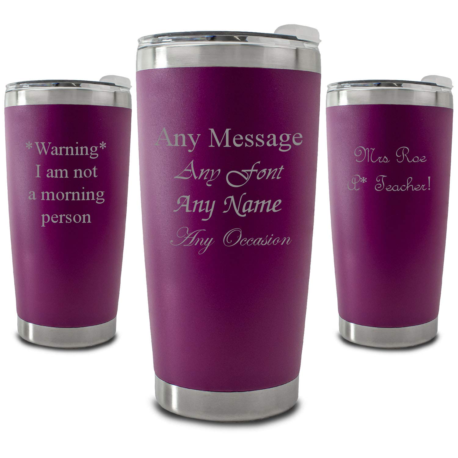 Thermobecher mit individueller Gravur, 500 ml, dunkelviolett, personalisierbar mit jeder Nachricht für jeden Anlass, inklusive Geschenkbox, lasergraviert, Reisebecher für heiße Getränke, Kaffeetasse
