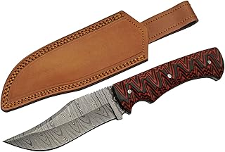SZCO Supplies DM-1326 Micarta Handled Damascus Steel Outdoor Hunting/Survival Knife with Sheath, Red, 9.5