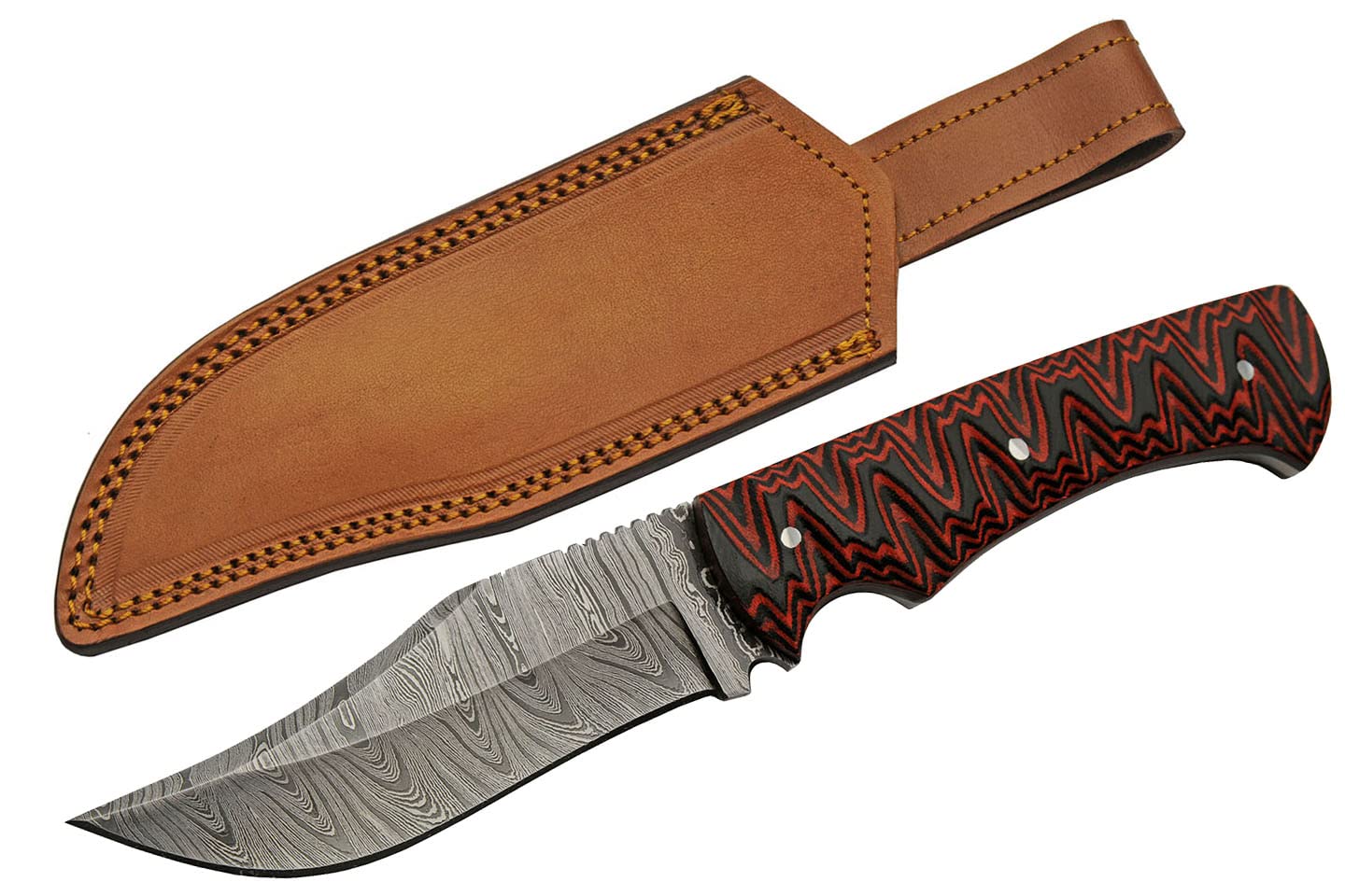SANZ Damascus Hunting Knife 9.5 Inch - Camping Knife with Micarta Handle, Full Tang Blade & Sheath for Hunting, Camping & Outdoor uses for Men