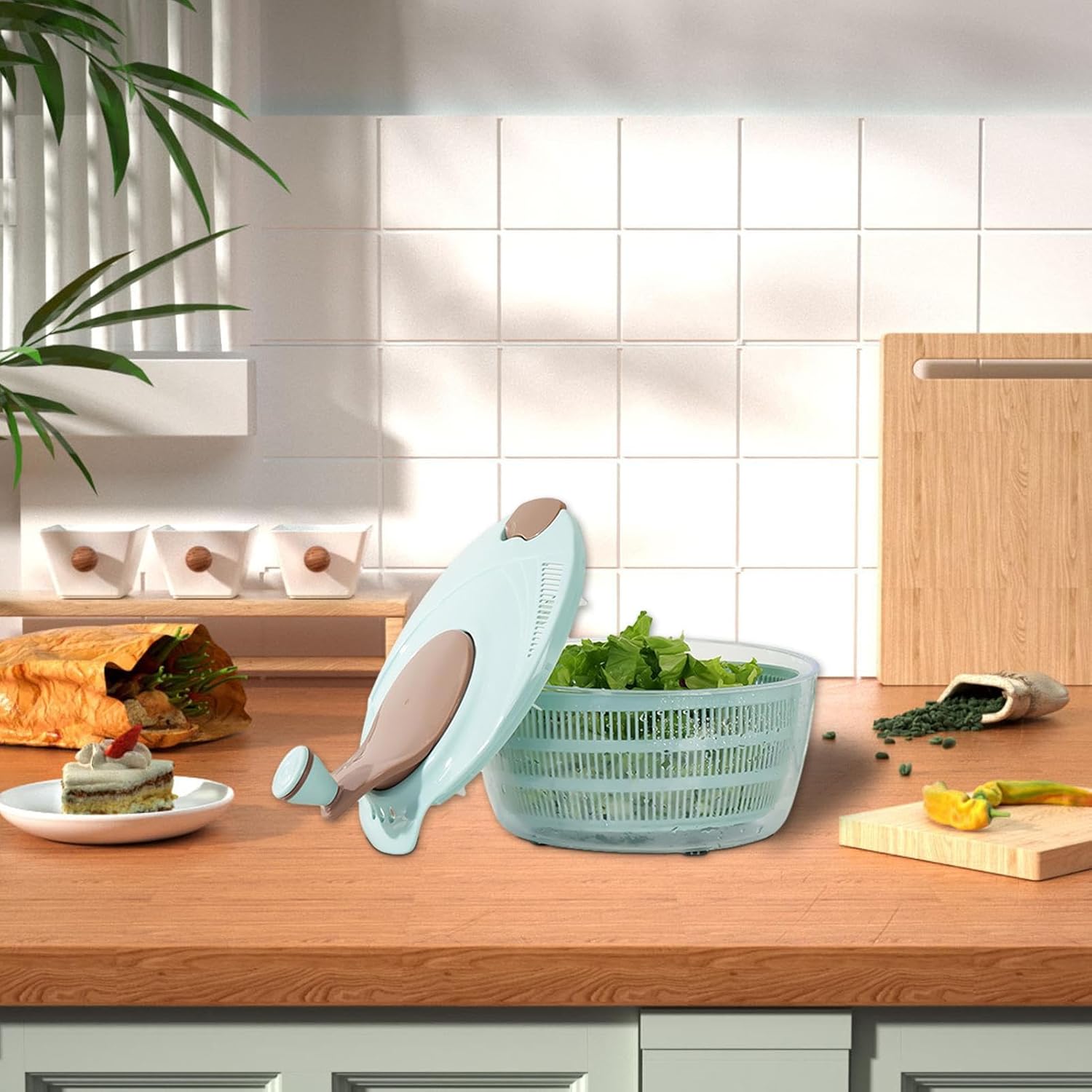 Vegetable Spinner - Hand-Crack Double-Layer Large Capacity - Vegetable Washer Salad Dryer Spinner - for Party Gathering Wedding Meal Prep Washing Cooking Serving Storage