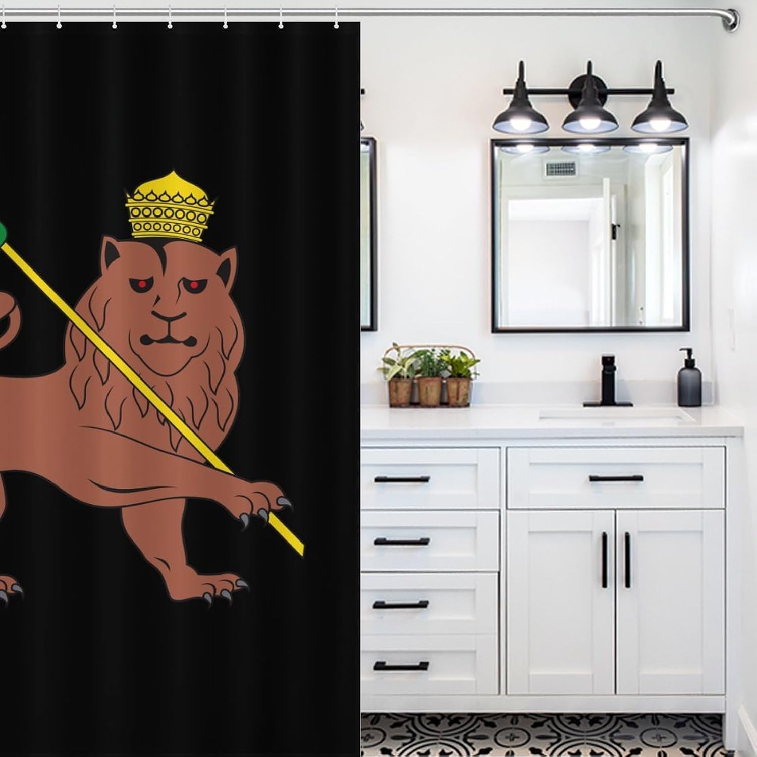 Lion of Judah Emblem of The Ethiopian Empire Funny Shower Curtains Washable Bath Curtain Liner with Hooks for Bathroom Bath Tubs