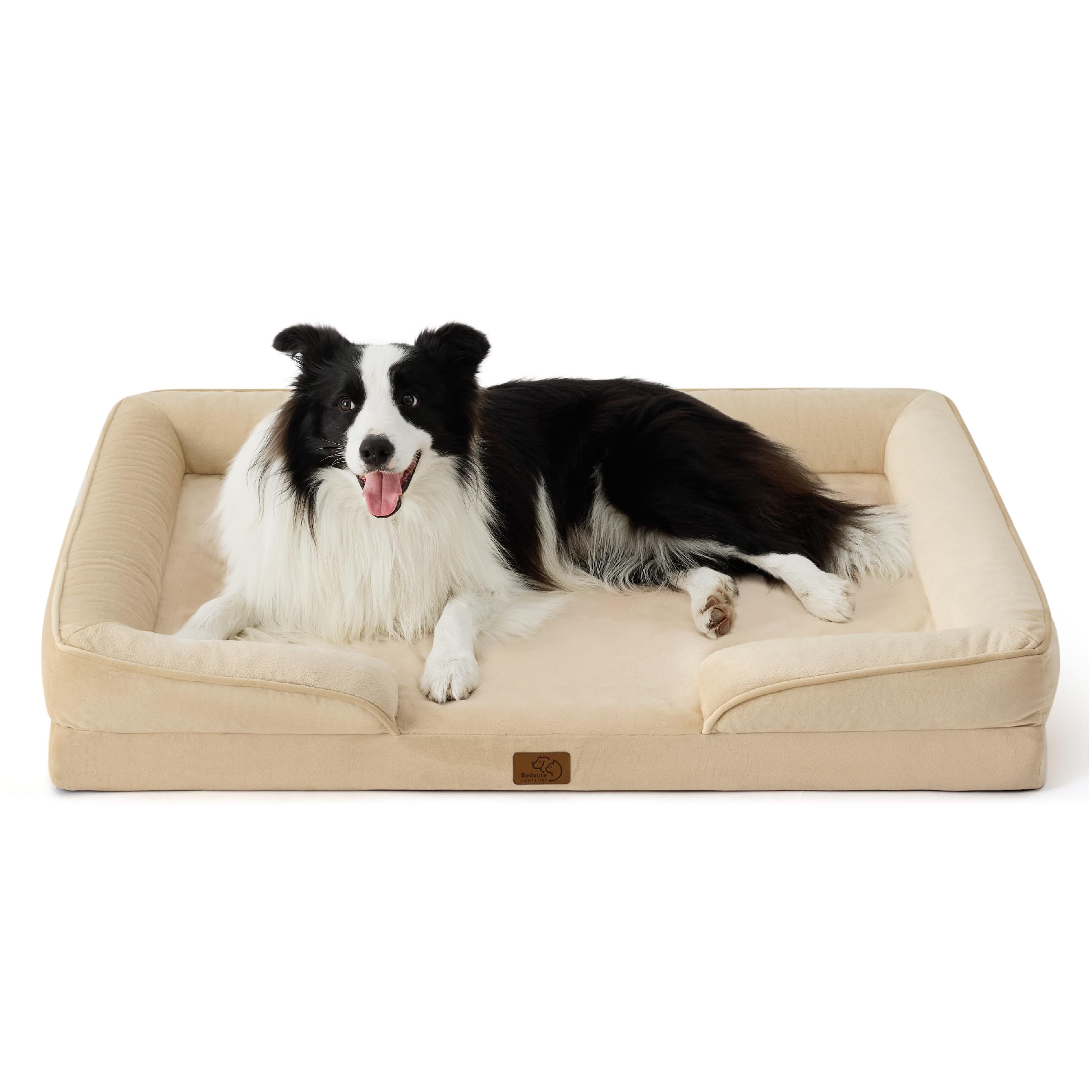 Bedsure, Letto/divano ortopedico per cani, grande, lavabile, sfoderabile, con rivestimento in flanella dotato di cerniera, cachi, 89 x 63 x 16 cm