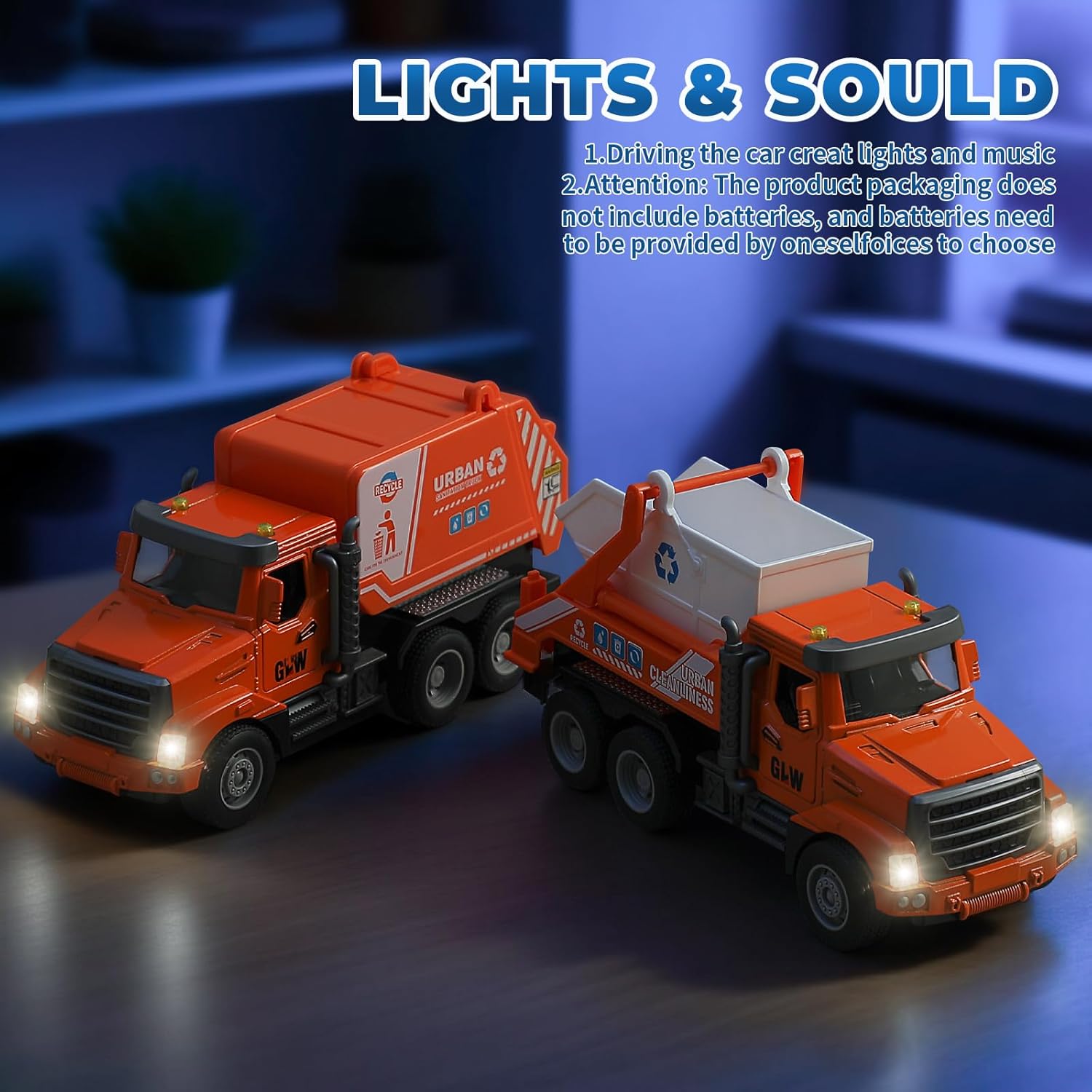 City Work Vehicle Toy Playsets – Friction Powered Alloy Vehicles with Light and Sound, Including Garbage Transfer Truck, Garbage Transport Truck, Sprinkler Vehicle