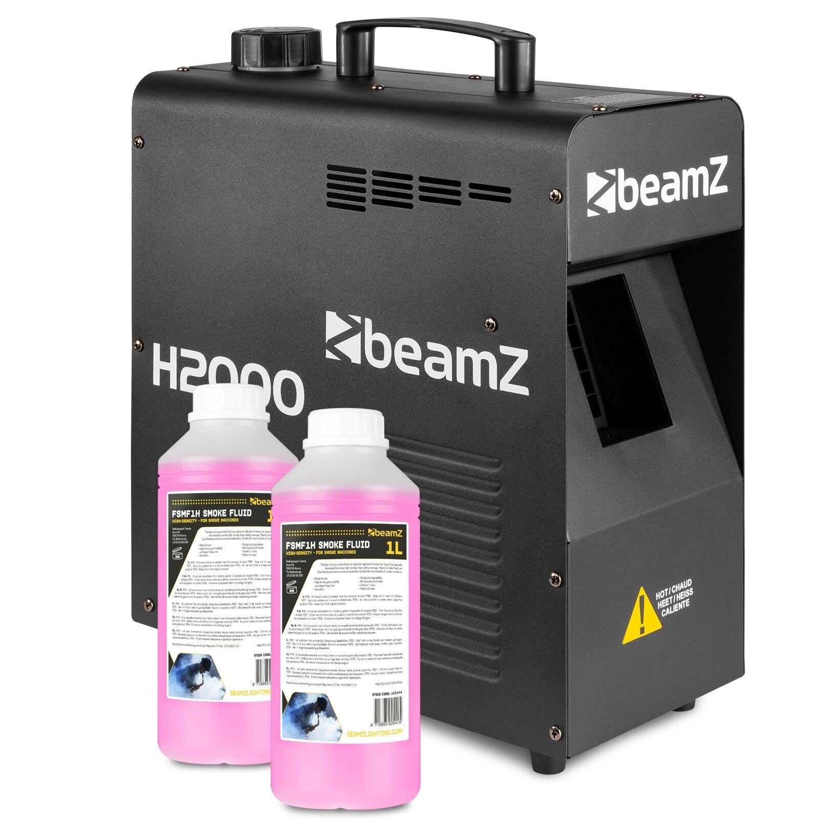 BeamZ H2000 Fazer Nebelmaschine 1700W – inkl. 2 Liter Nebelfluid, Profi Hazer, Fog Machine mit DMX & LCD Display, kontinuierlicher Nebelausstoß – Rauchmaschine für DJ Lichtanlagen, Partys, Hochzeiten