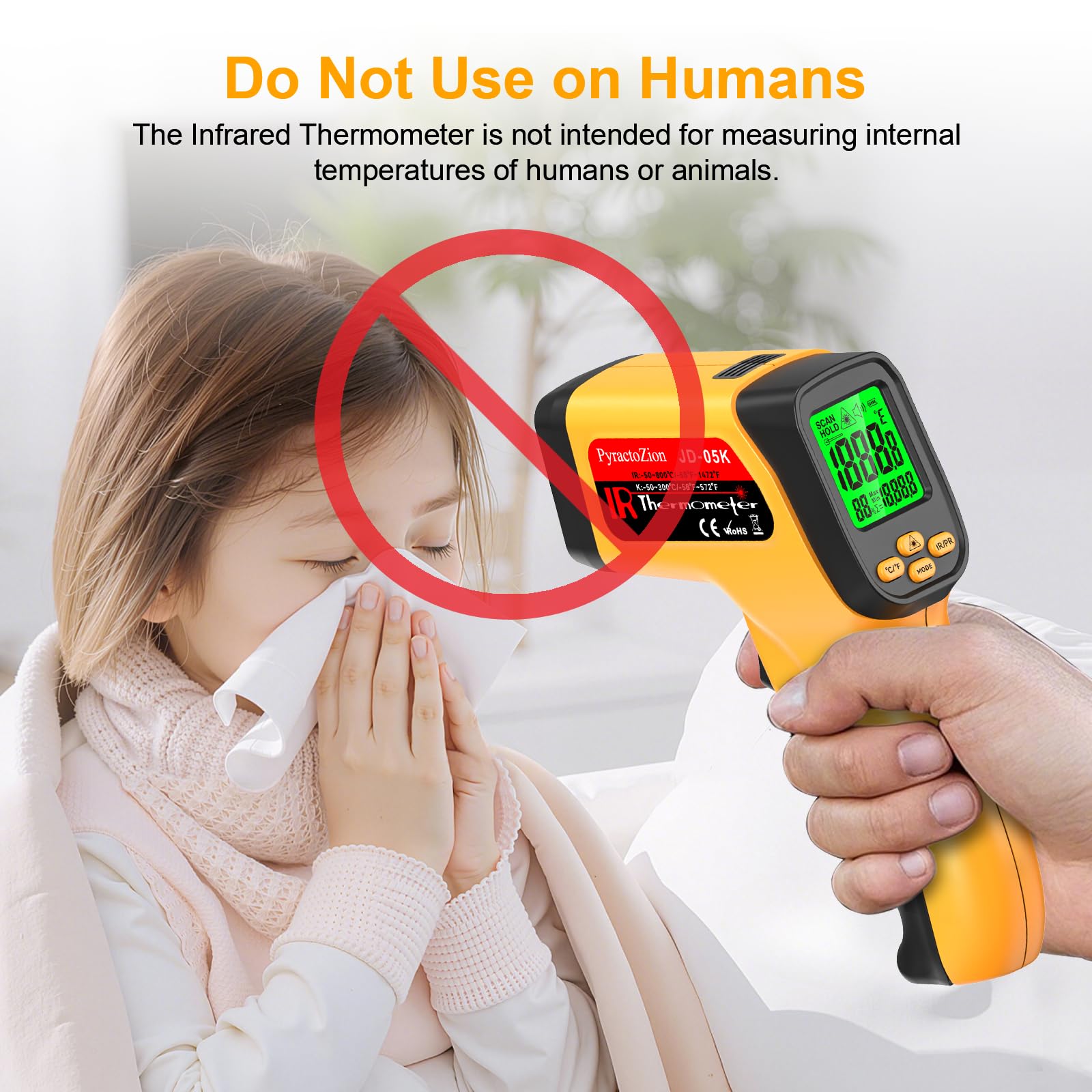 Infrared Thermometer Gun, Dual-Mode with Non-Contact IR & K-Type Thermocouple Probe Meature, -58°F to 1472°F High Accuracy Laser Temperature Gun with Emissivity, Humidity, for Cooking, Industrial Use — Amazon image 7