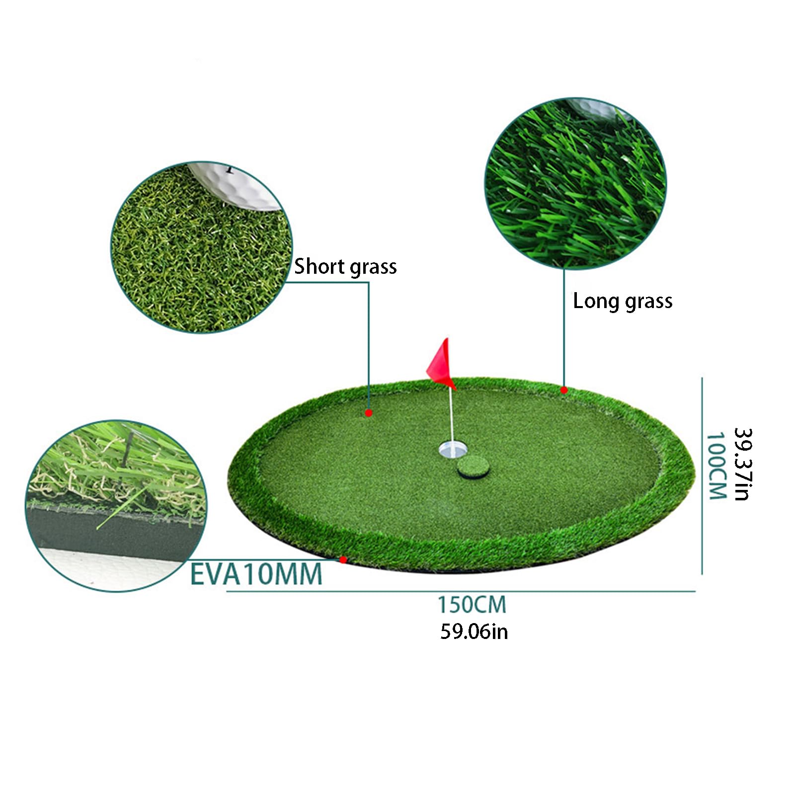Alfombrillas de golf verdes para exteriores, color verde en el agua, 39.3 x 59.1 pulgadas, para uso en exteriores