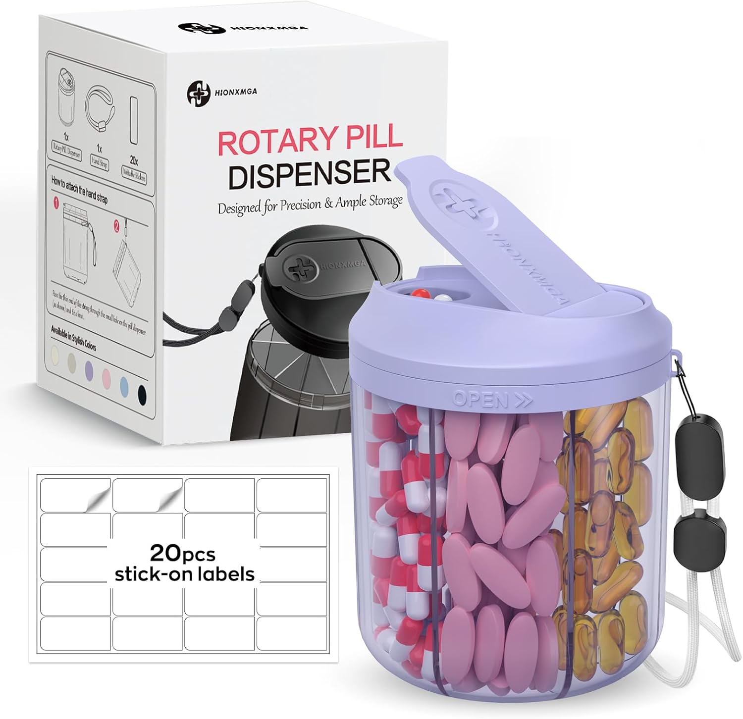 HIONXMGA Pill Bottle Organizer, Pill Dispenser Supplement Container Purple
