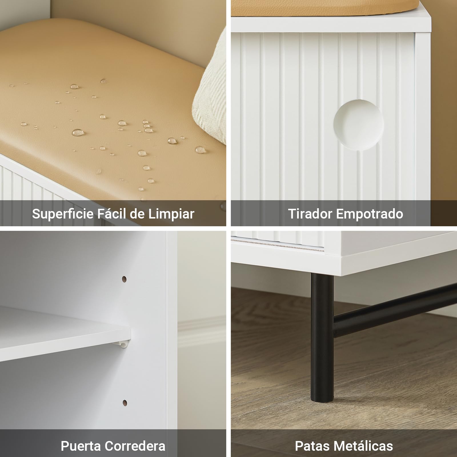 SoBuy FSR116-W Banco Zapatero con Puertas Correderas Armario Multifuncional para Entrada con Estantes 85 x 37 x 49 cm Blanco ES