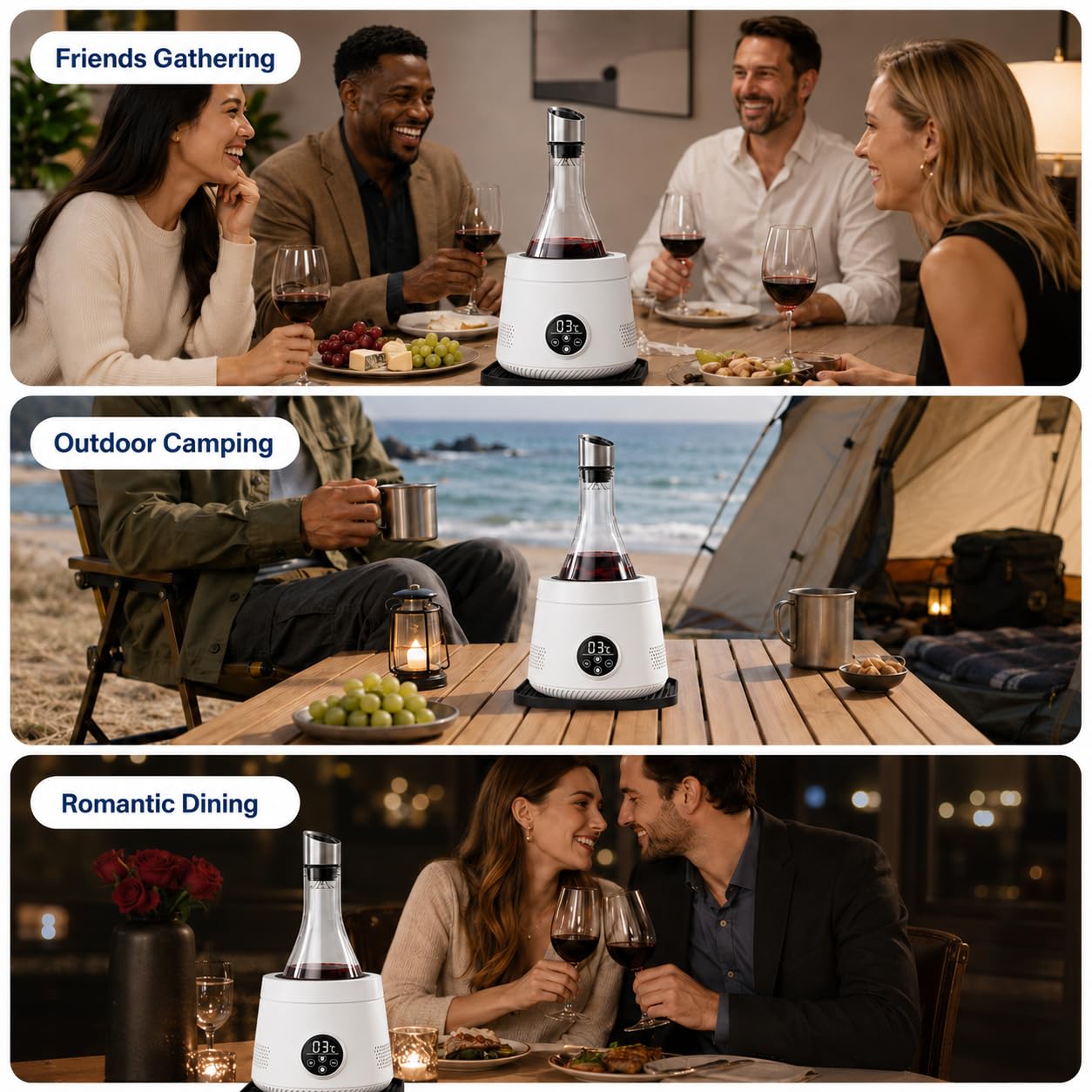 Décanteur électrique avec aérateur et distributeur pour vin rouge White