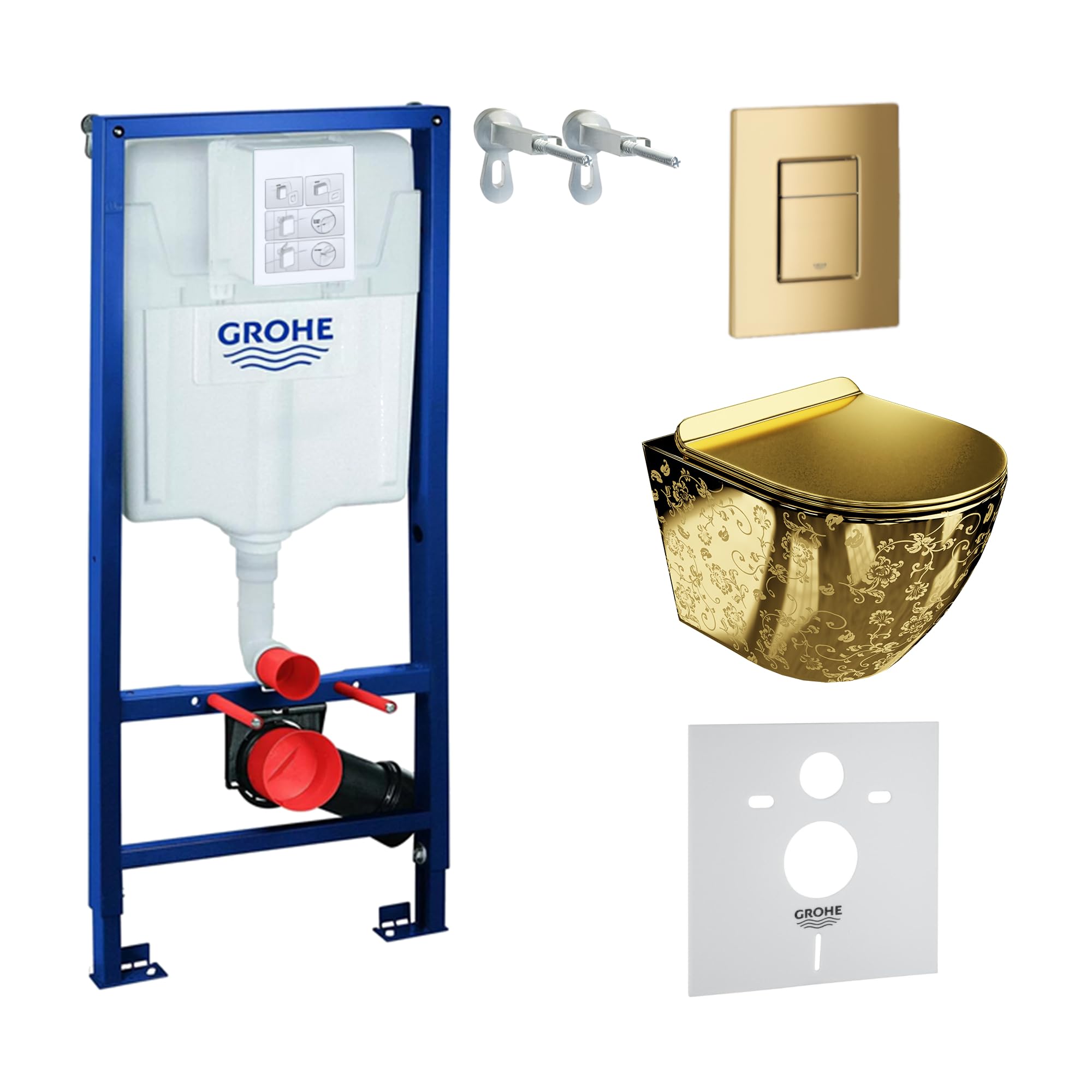 LAVITA Élément Mural Solido + WC Suspendu Sofi Slim Golden Eye Doré Sans Bord + Abattant SoftClose Bouton Doré - Kit Complet Encastré
