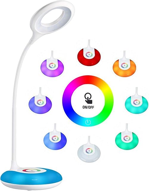 hihigou Lampa biurkowa dla dzieci, przyciemniana, ochrona oczu, 3,2 W, sterowanie dotykowe, zmiana kolorów i 3 poziomy jasności, port ładowania USB, elastyczna lampa stołowa 360 stopni
