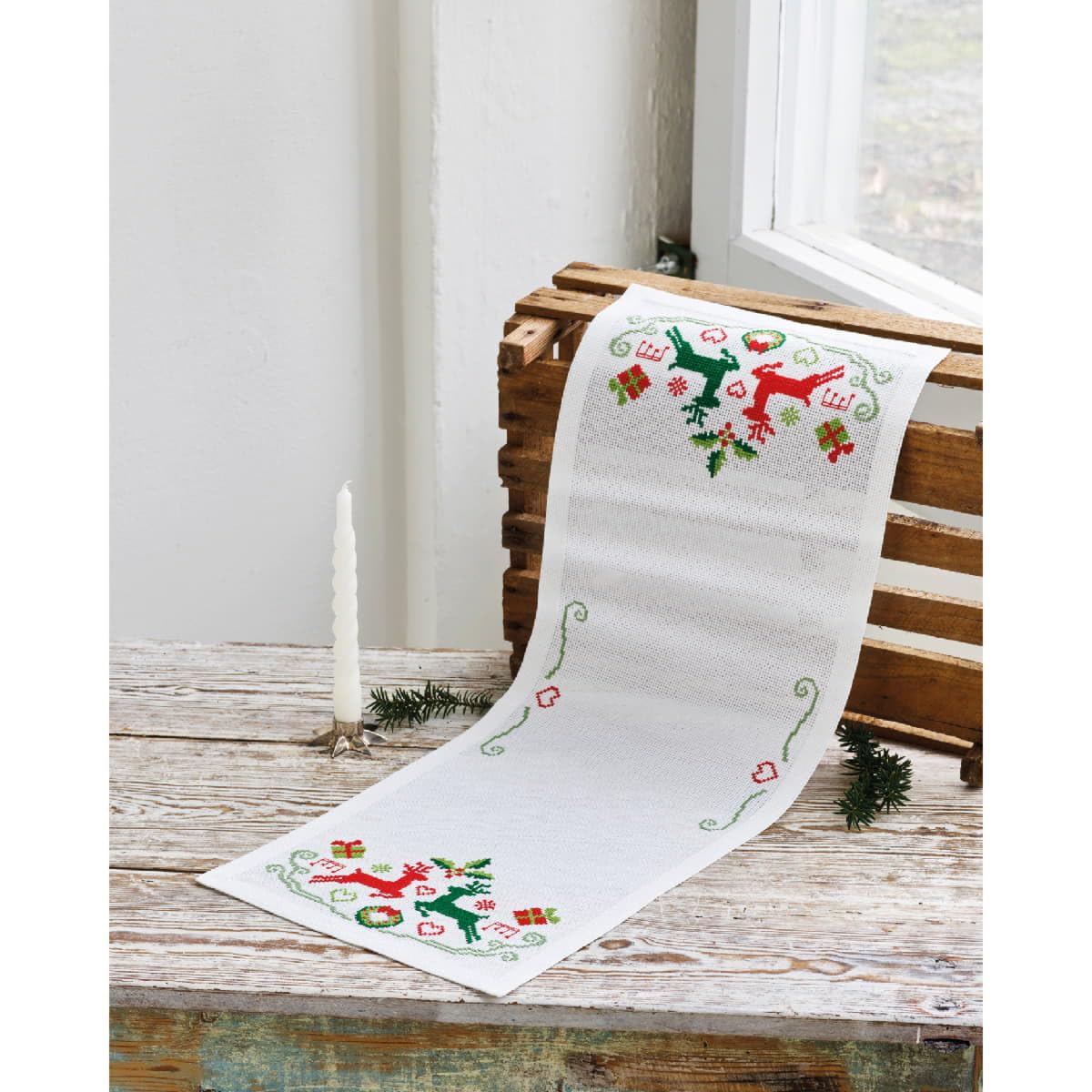 Permin Table Runner Cross Stitch Kit Reindeer Counted Pattern