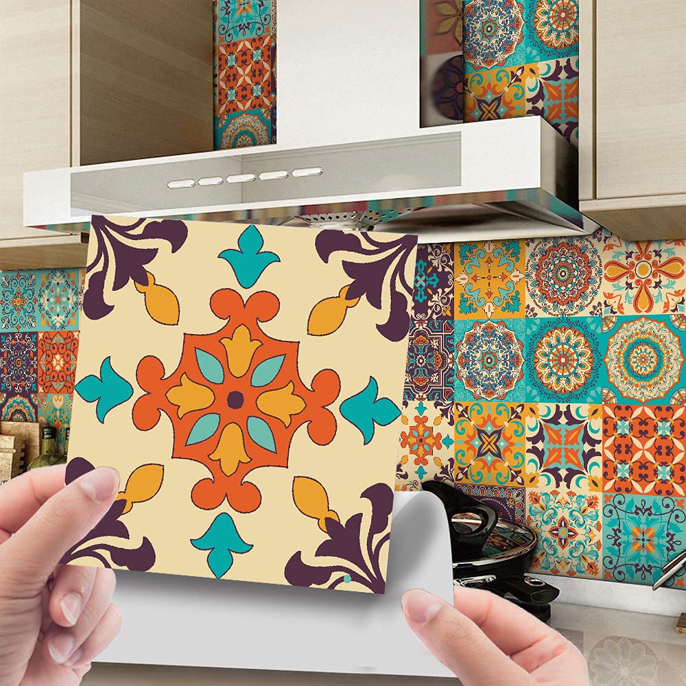 Samoprzylepne naklejki na kafelki z PCV | Żółta Mandala, 24 szt., 10-20 cm, Backsplash w kuchni i łazience: Dekoracja ścienna(24 Pcs/15x15cm)