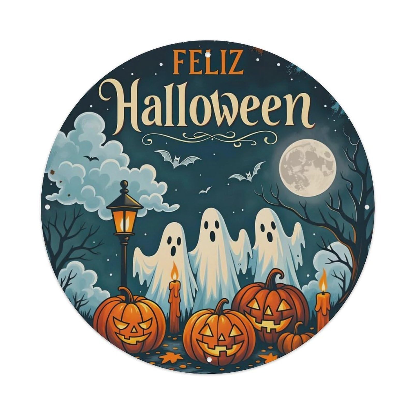 Halloween Ghosts Pumpkins Moon Bats Metal Tin Sign