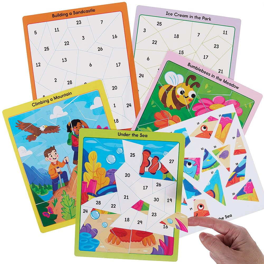 Baker Ross VC127 Summer Mosaic Sticker Scenes - Pack of 5, Numbered Mosaic Summer Pictures