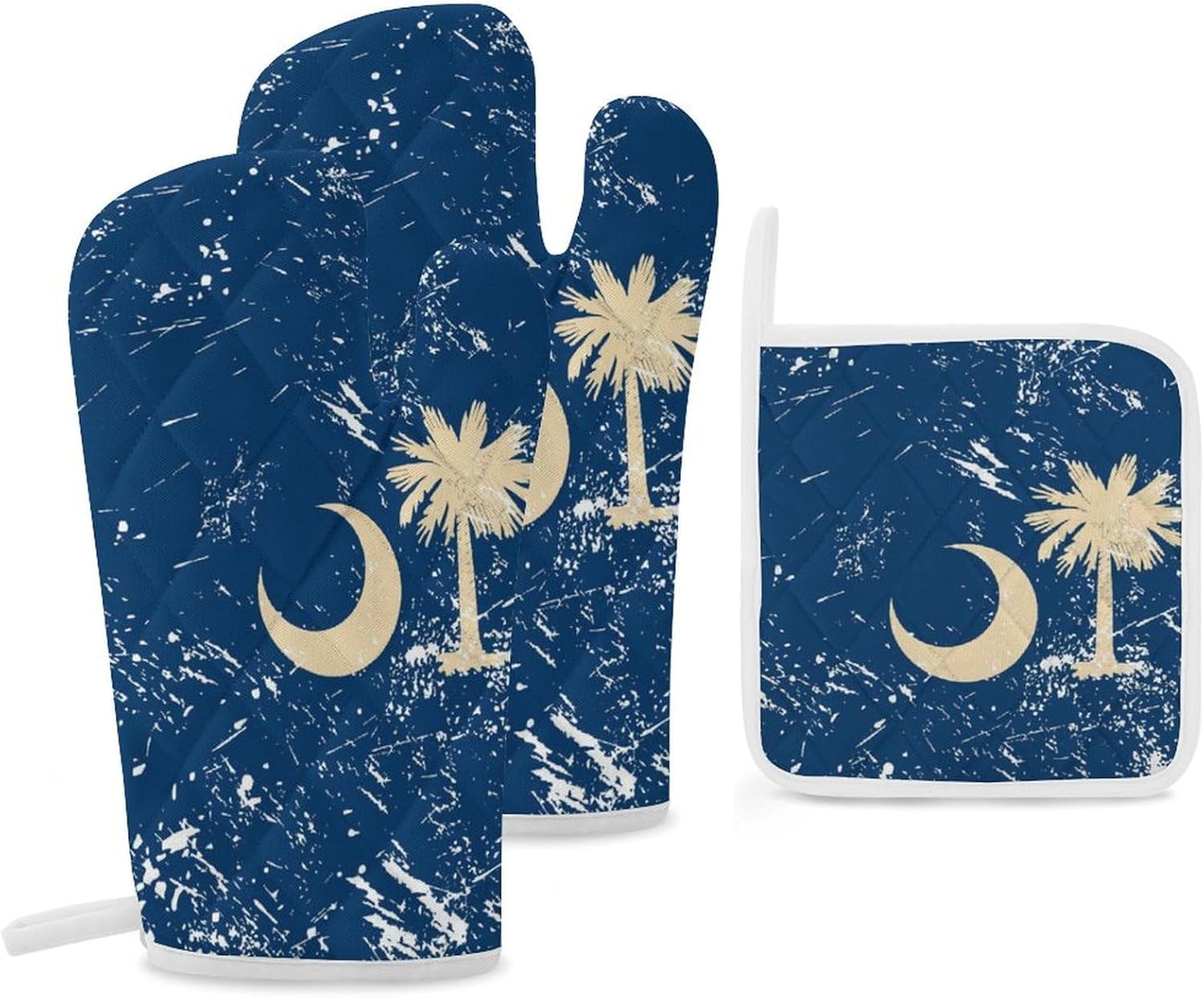 South Carolina State Flag Print Oven Mitts and Pot Holders 3 Piece Sets Heat Resistant Gloves Hot Pads Potholders for Kitchen Baking Cooking