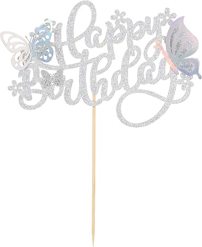 Miniatura 3 de 1 decoración de mariposa para pastel con purpurina 3D de mariposa con decoración de pastel de feliz cumpleaños para boda, aniversario, baby shower,