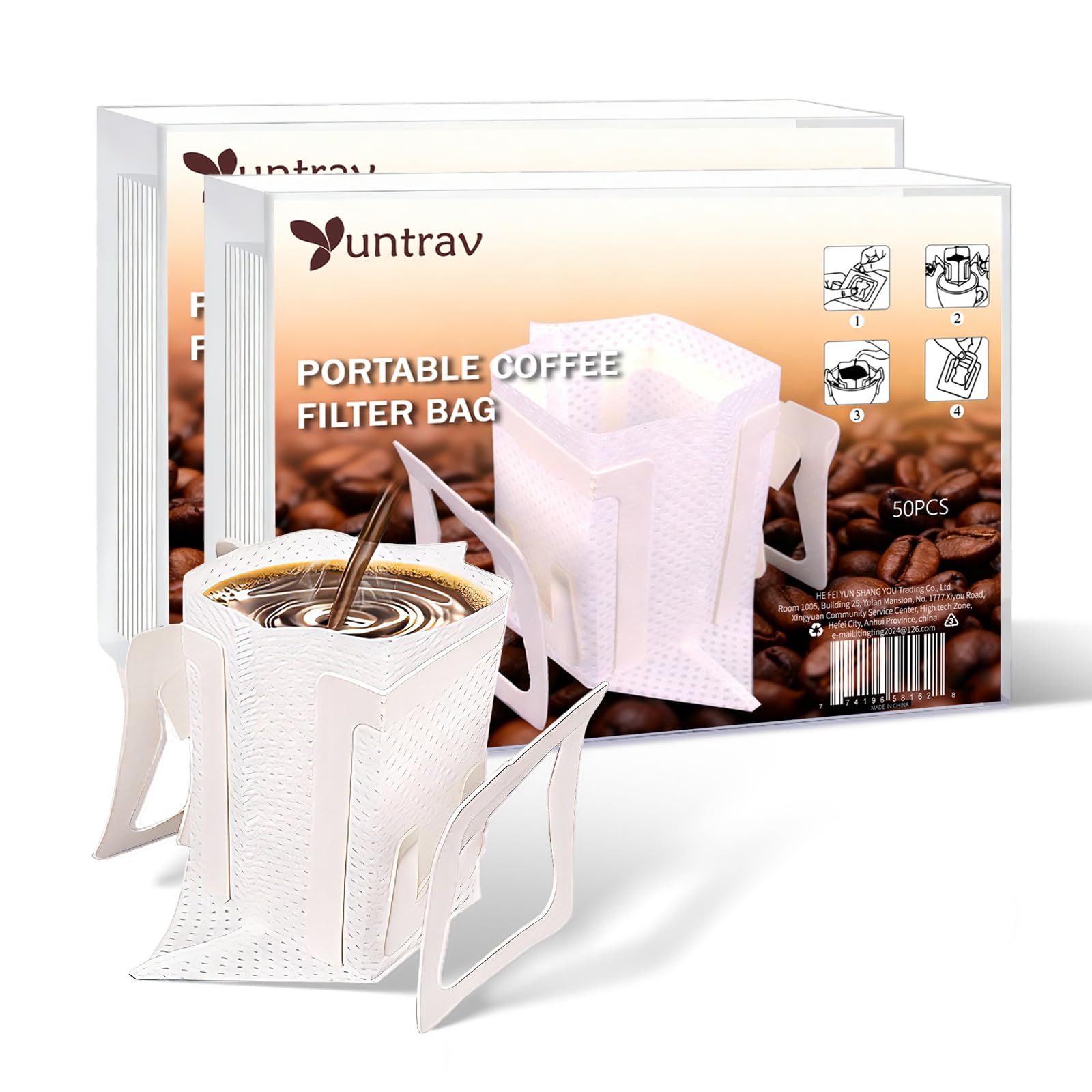 Portable Coffee Filter Paper Bag Hanging Ear Drip Coffee Bag Single Serve Disposable Drip Coffee Filter Bag Perfect for Travel, Camping, Home, Office (100 PCS)