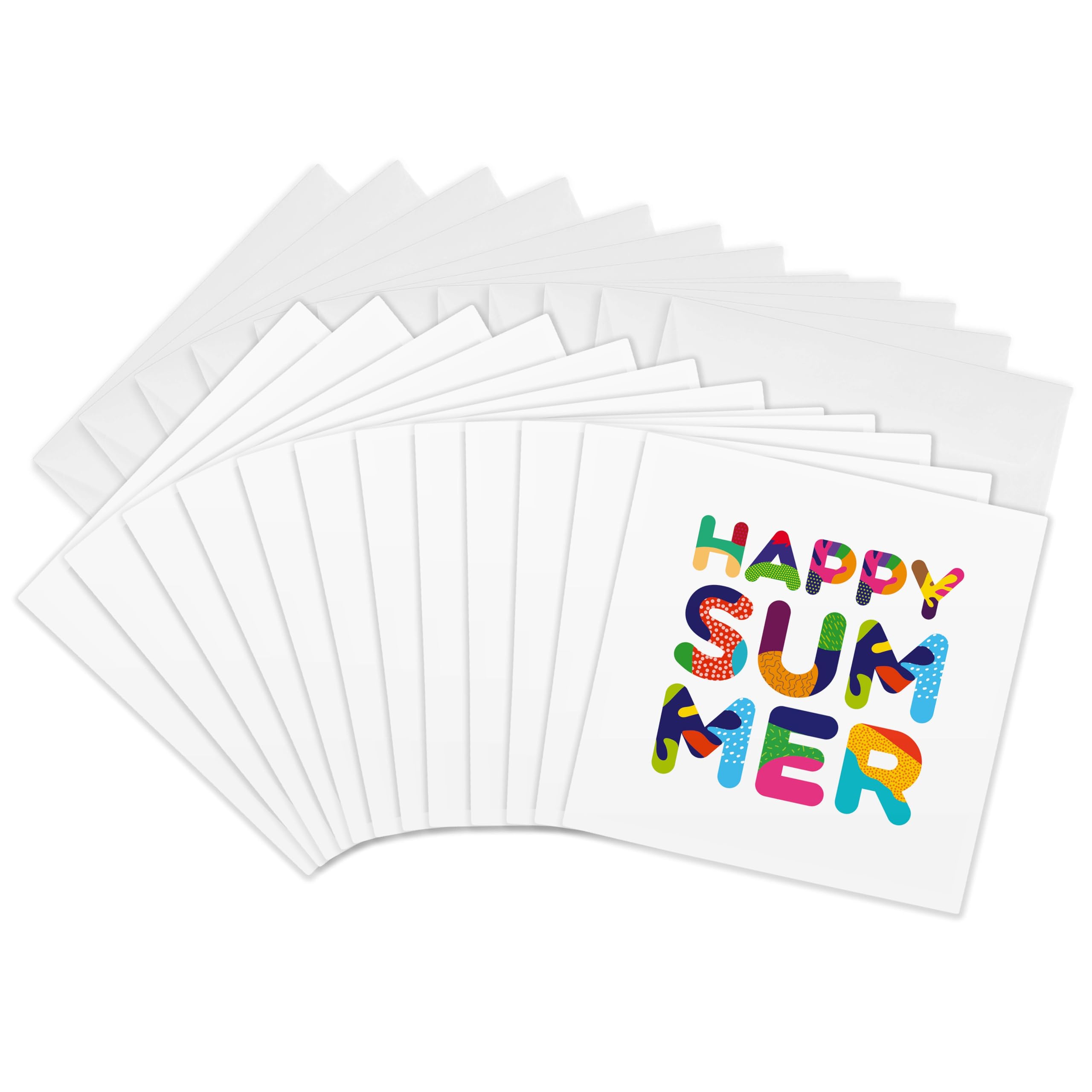 Greeting Cards - Happy Summer unique decorative colorful text on white - 12 Pack - Alexis Design - Typography Colorful