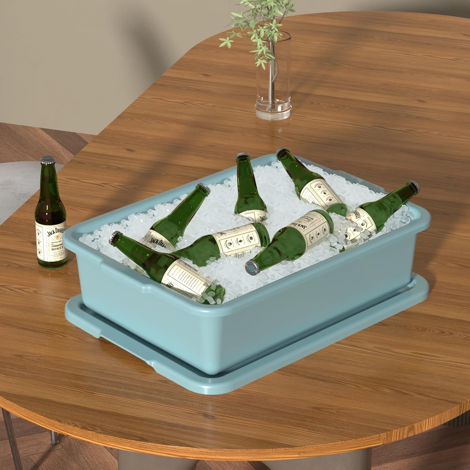 13 L Commercial Bus Tub with Lid, 3-Pack Plastic Restaurant Dish Tubs, Mint Green