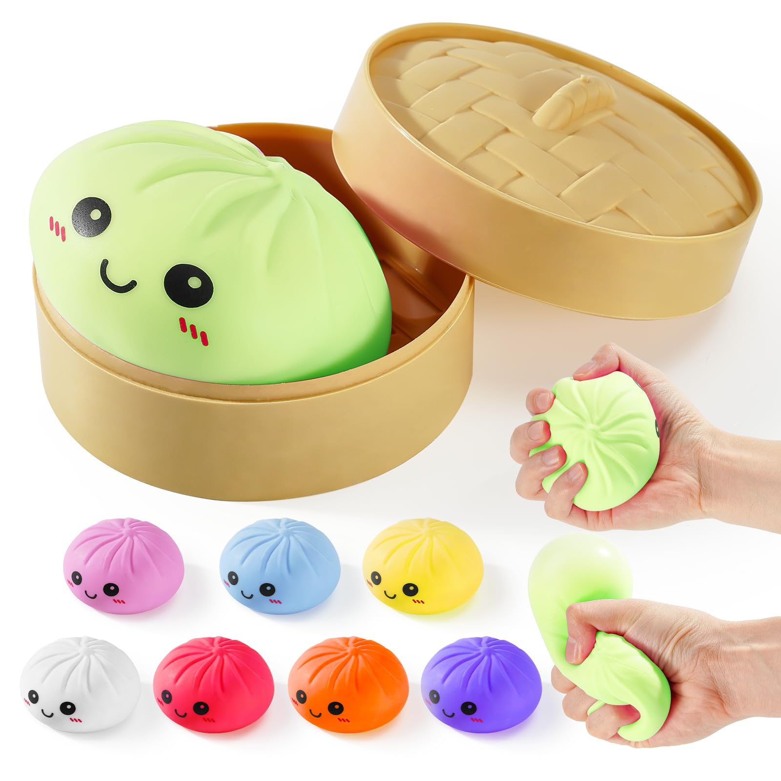 Dumpling Squishy Toys, Gaint Dumpling Squishy Mystery Box, Colorful Squishies Dumplings Stress Balls Toy, Stocking Stuffers with Food Steamer Stretchy Desk Toy (Pink) — view 14