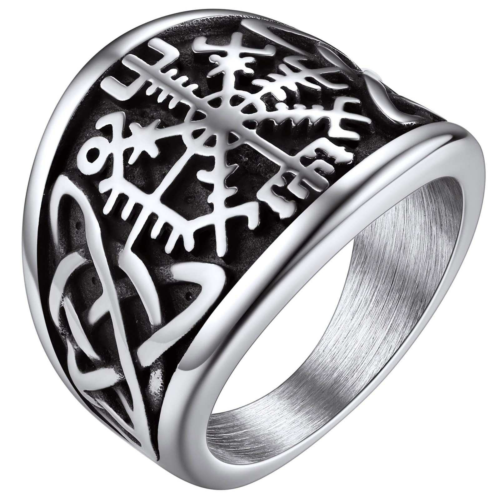 FaithHeart Anello Vichingo da Uomo Bussola Runica Vegvisir Spirito Nautico Amuleto Gioielli Nodo Trinità Celtico in Stile Nordico Anello Figo per Hiphop Punk