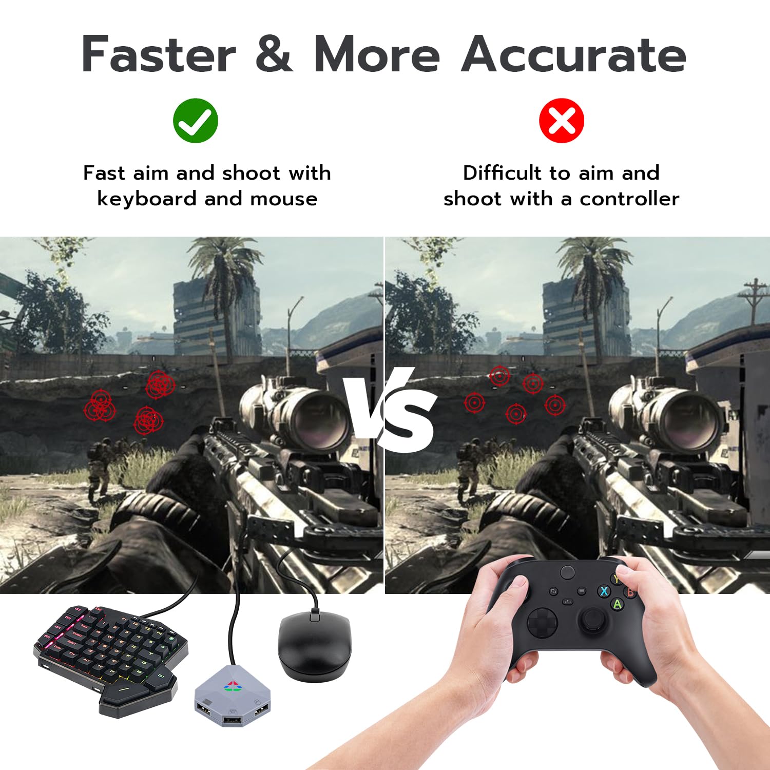 Mcbazel Tastatur und Maus Konverter für Switch, Unterstützt FPS-Gaming Kabelgebundener Tastatur-Maus-Adapter für Xbox One/S/X/Xbox Series S/X/Switch/PS4/PS3/PC - Schwarz, Nicht für Switch 2